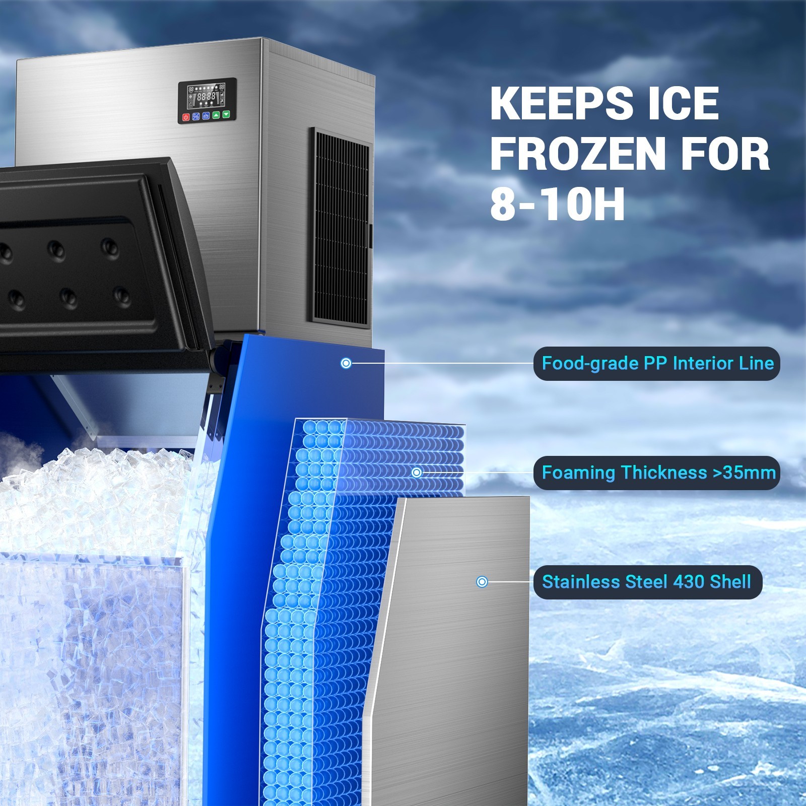 580LBS/24H Air Cooling Commercial Ice Maker Machine with 400lbs Storage Bin