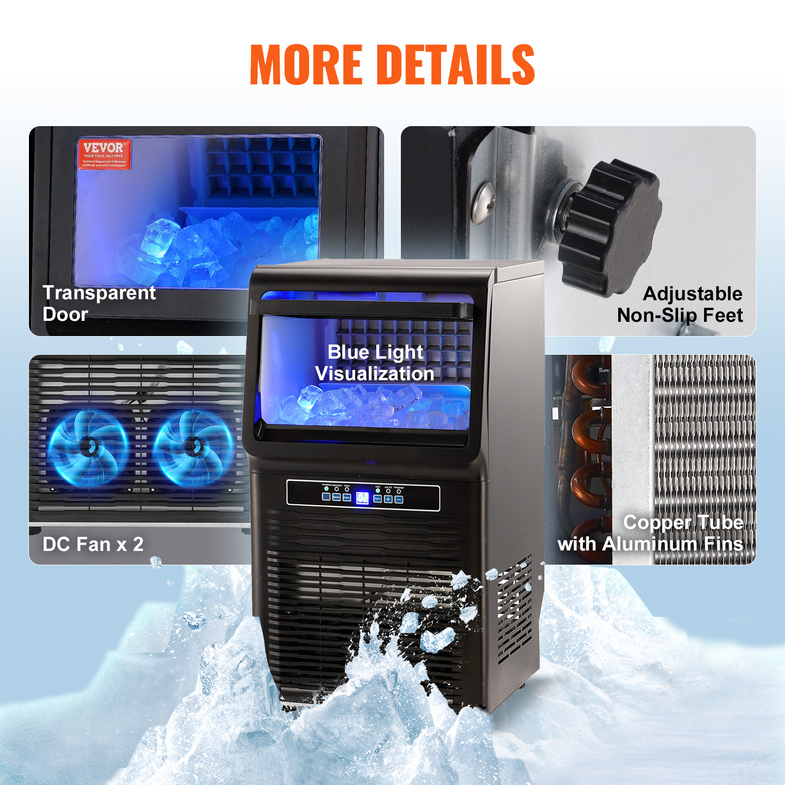Commercial Ice Maker Freestanding Cabinet Machine 70lbs/24H 36 Ice Cubes