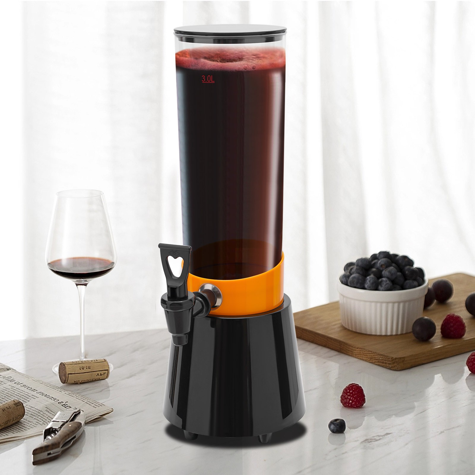 3L Beverage Dispenser With LED Light Black USB Free-Standing Cylindrical