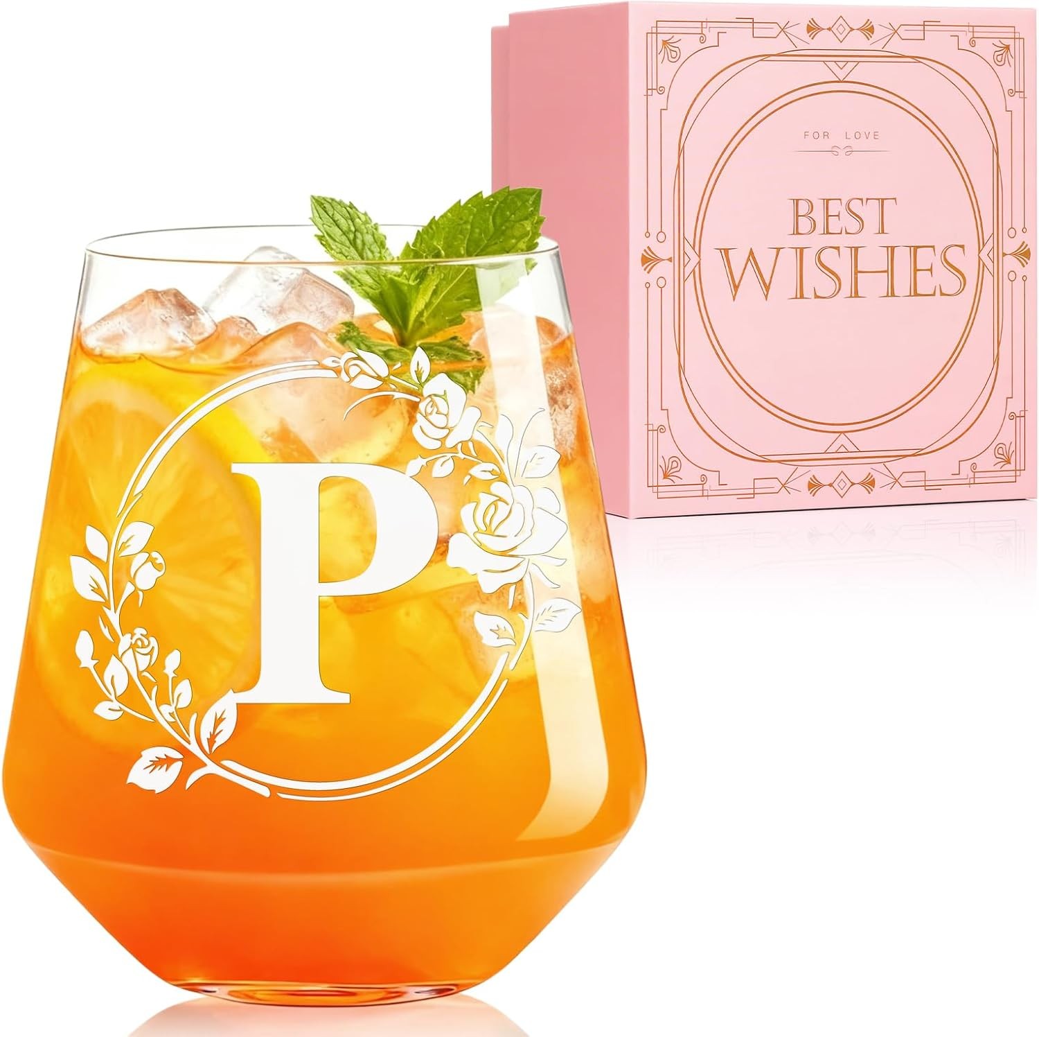 Personalized Stemless Wine Glass – Custom Engraved Monogrammed Initial