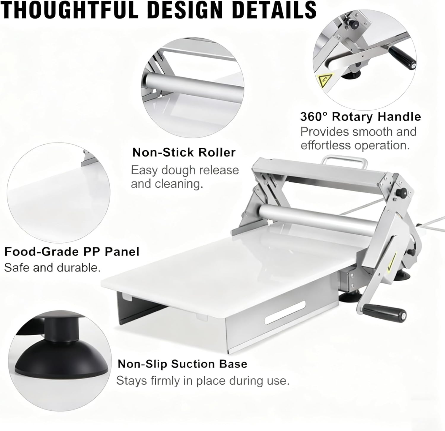 304 Stainless Steel Manual Dough Sheeter with Adjustable Thickness Roller