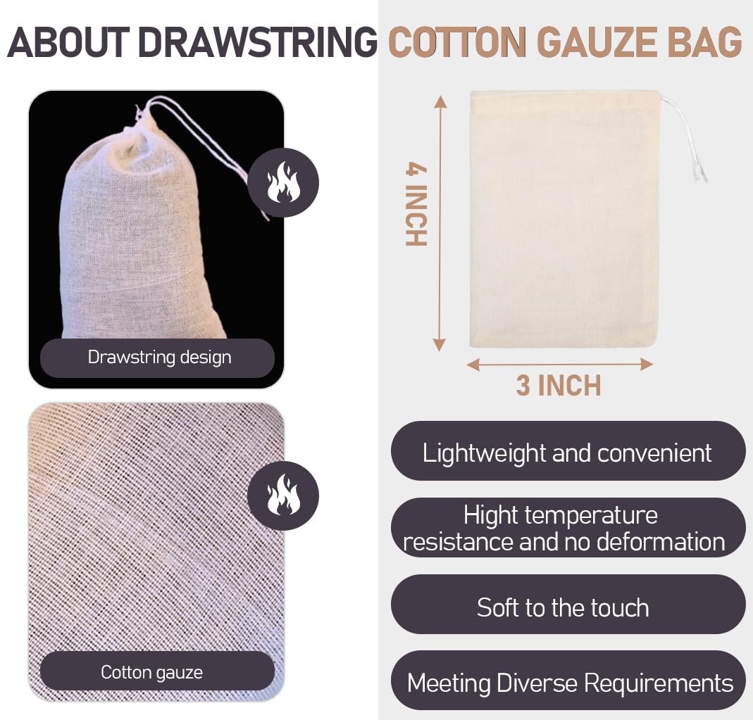 Spice Bags for Cooking – 50PCS Reusable Tea Bags,Reusable Sachet Drawstring Pack