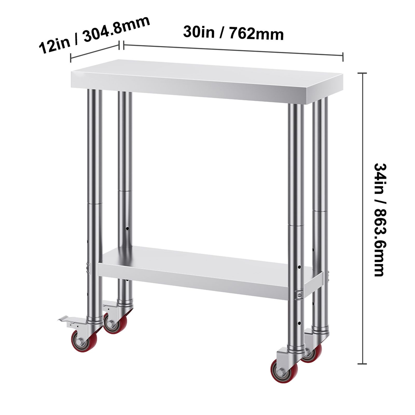 Stainless Steel Work Table 30 x 12 x 34 Inch, 700 LBS Load Capacity with 4