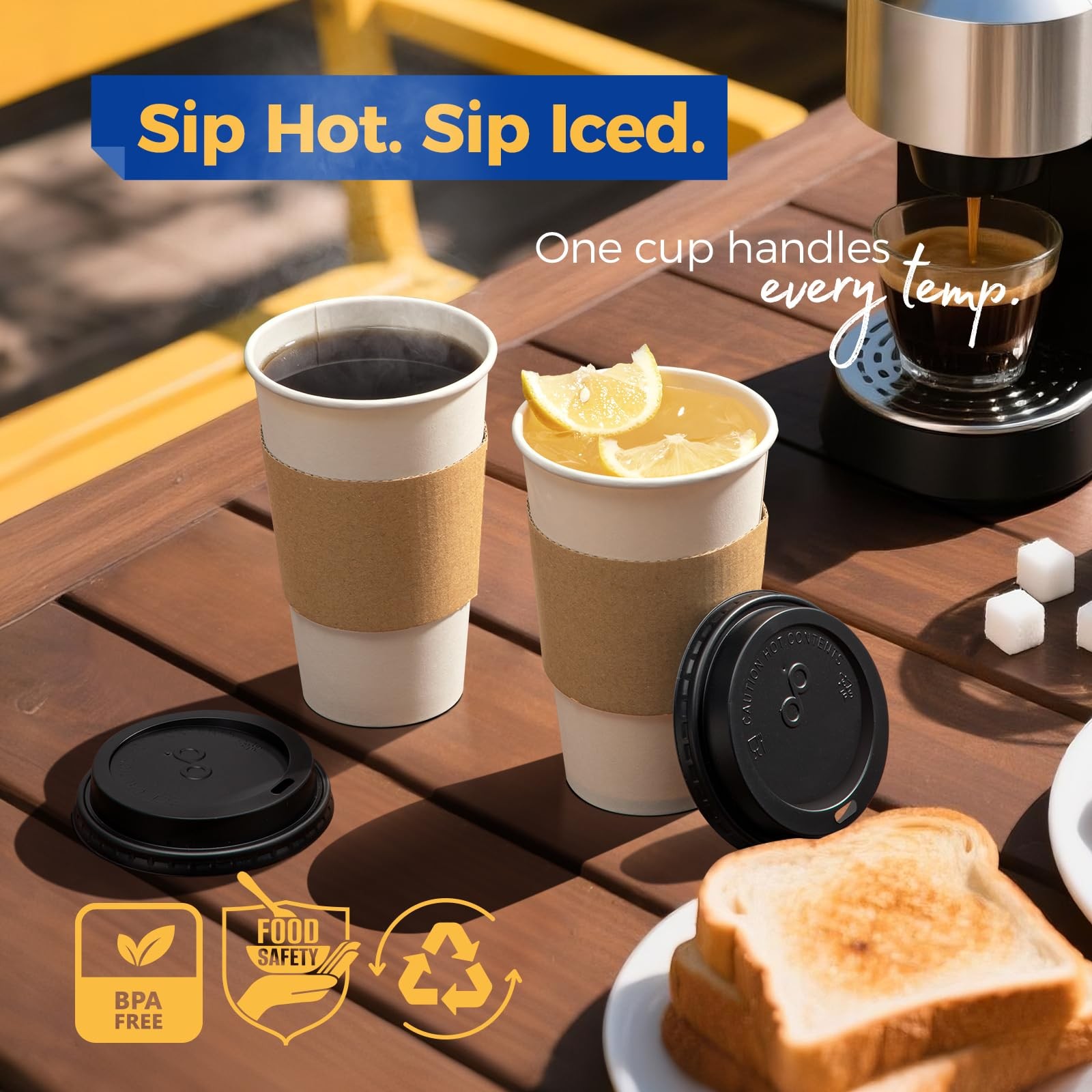 Fit Meal Prep 50 Pack 16 oz Disposable Coffee Cups with Lids, 16 oz, White
