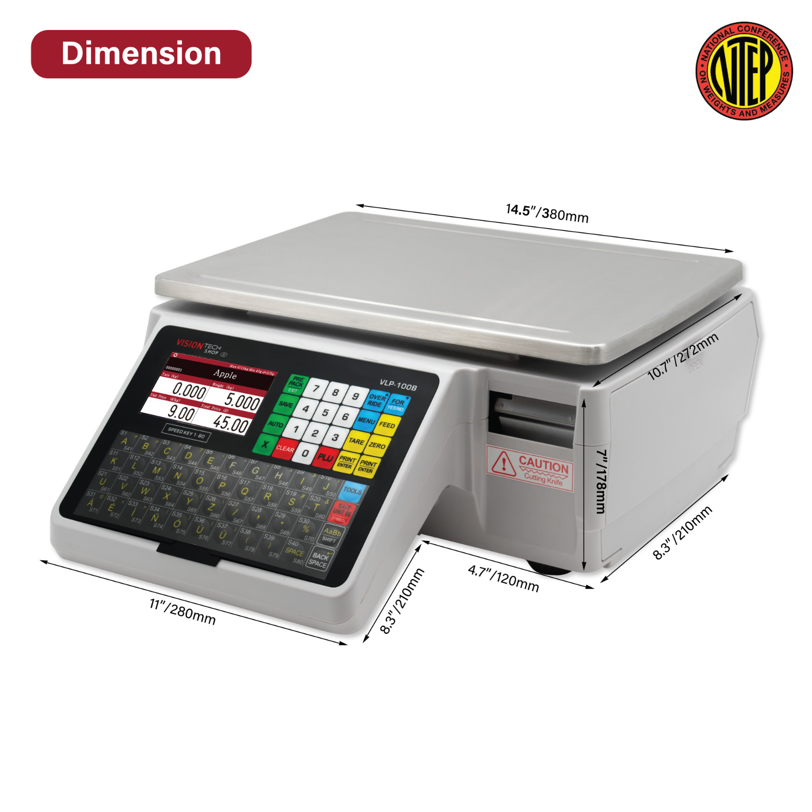VTS VLP-100B Label Printing Scale, Capacity 30/60lb Readability 0.01/0.02lb