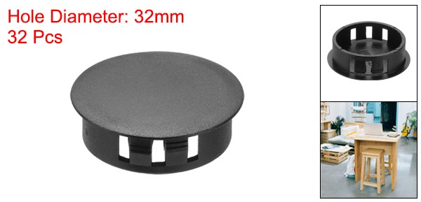 32Pcs 32mm(1 1/4′) Black Nylon Plastic Round Locking Hole Plugs Insert End Caps