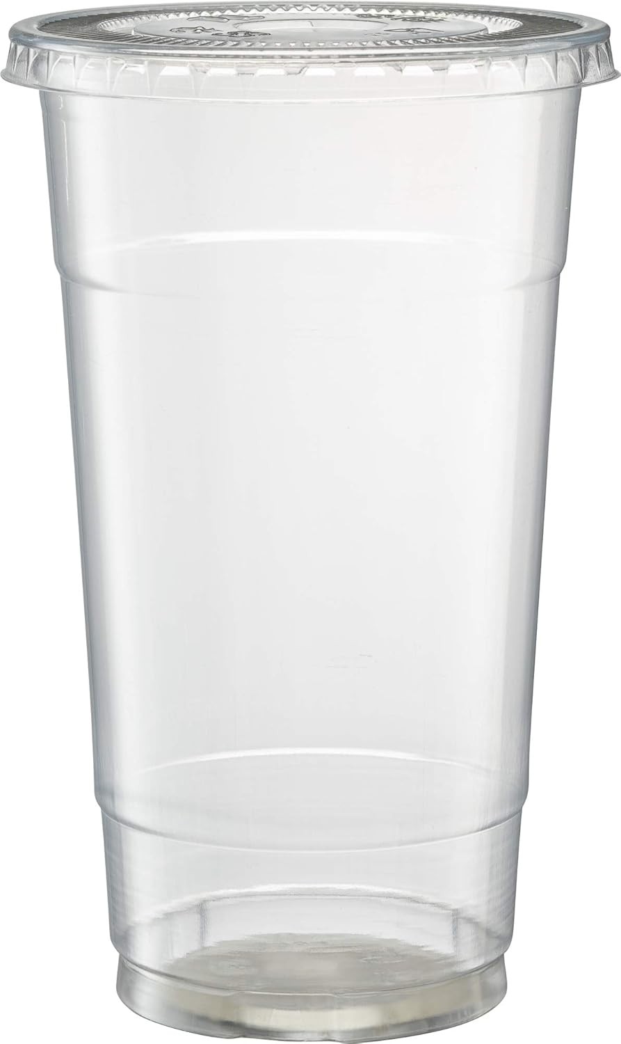 Crystal Clear PET Cups With Flat lids for Iced Coffee (32 oz)