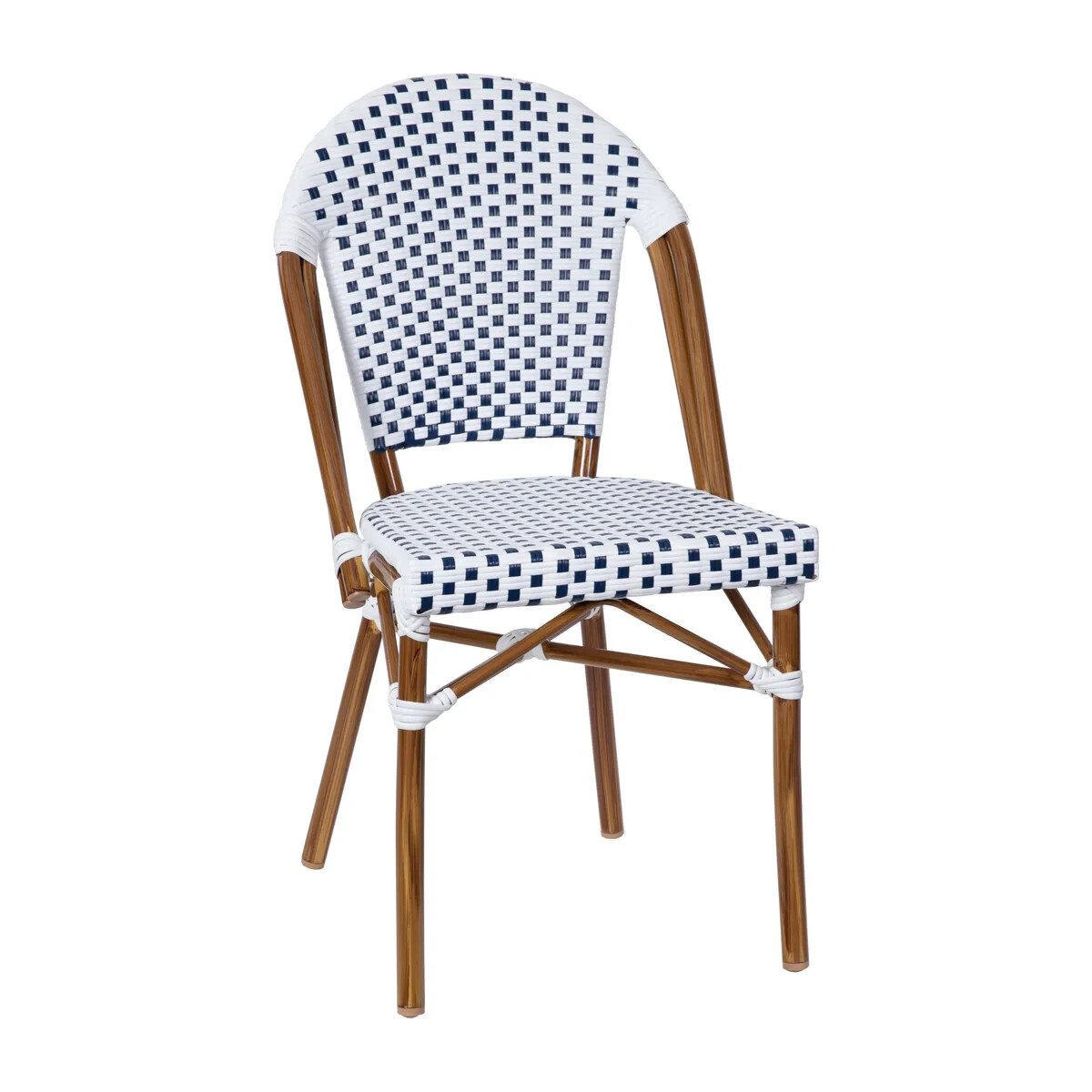 Style White & Navy Armless Dining Chair With Bamboo Aluminum Frame