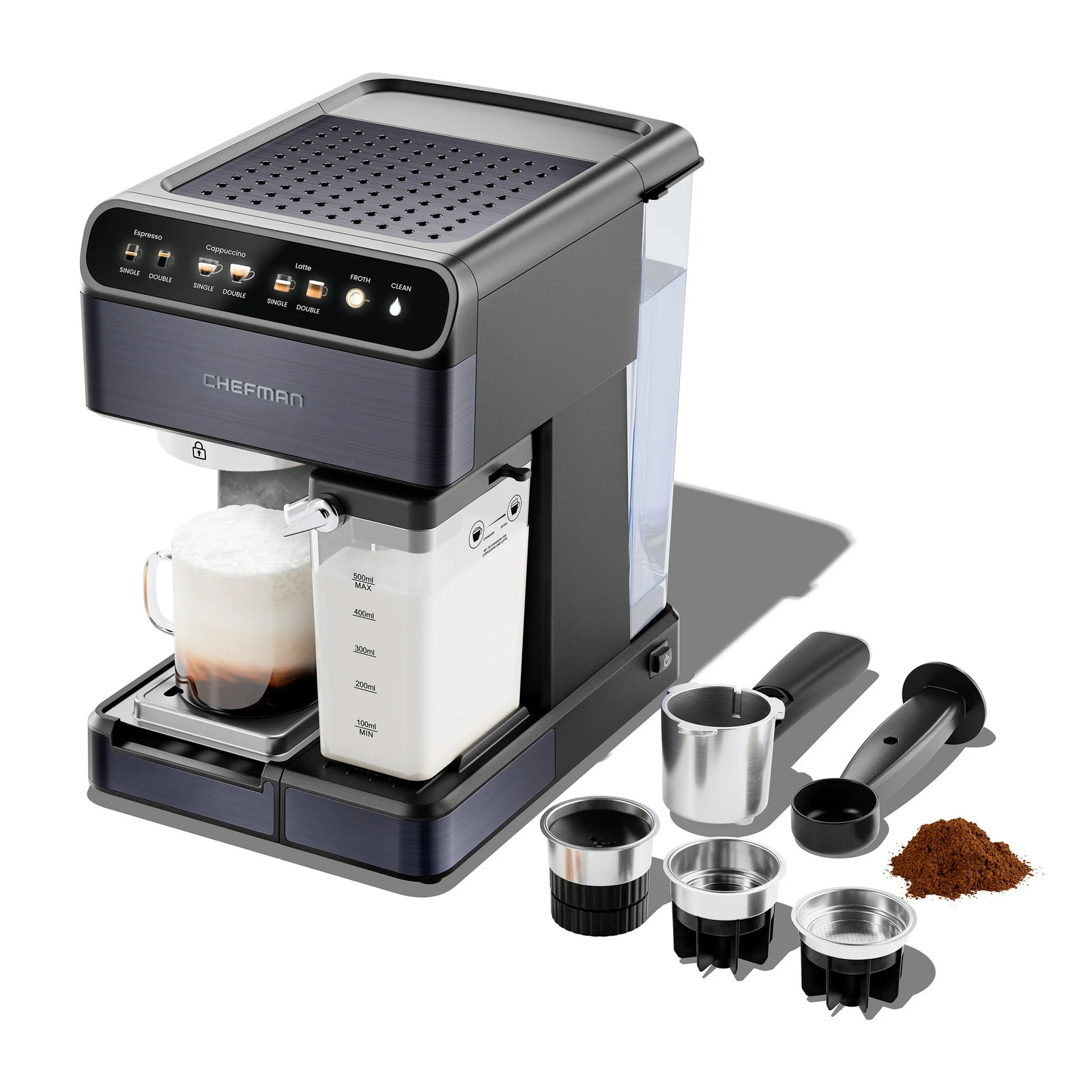 Chefman RJ54-I-SV-BLK-WM 20-Bar, 2-Cup Black Stainless Espresso Machine