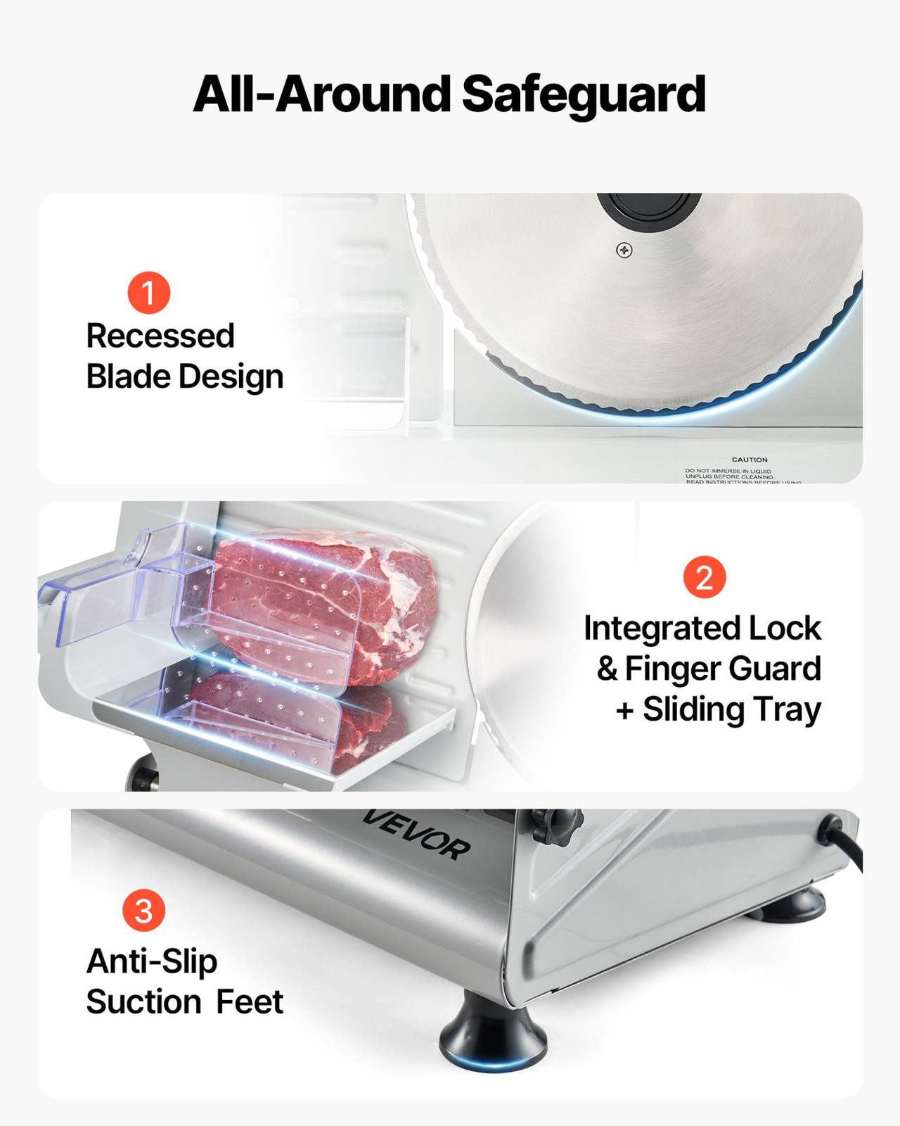 Electric Meat Slicer 8.6″ 200W Deli Food Slicer w/ 2 Blades Adjustable Thickness