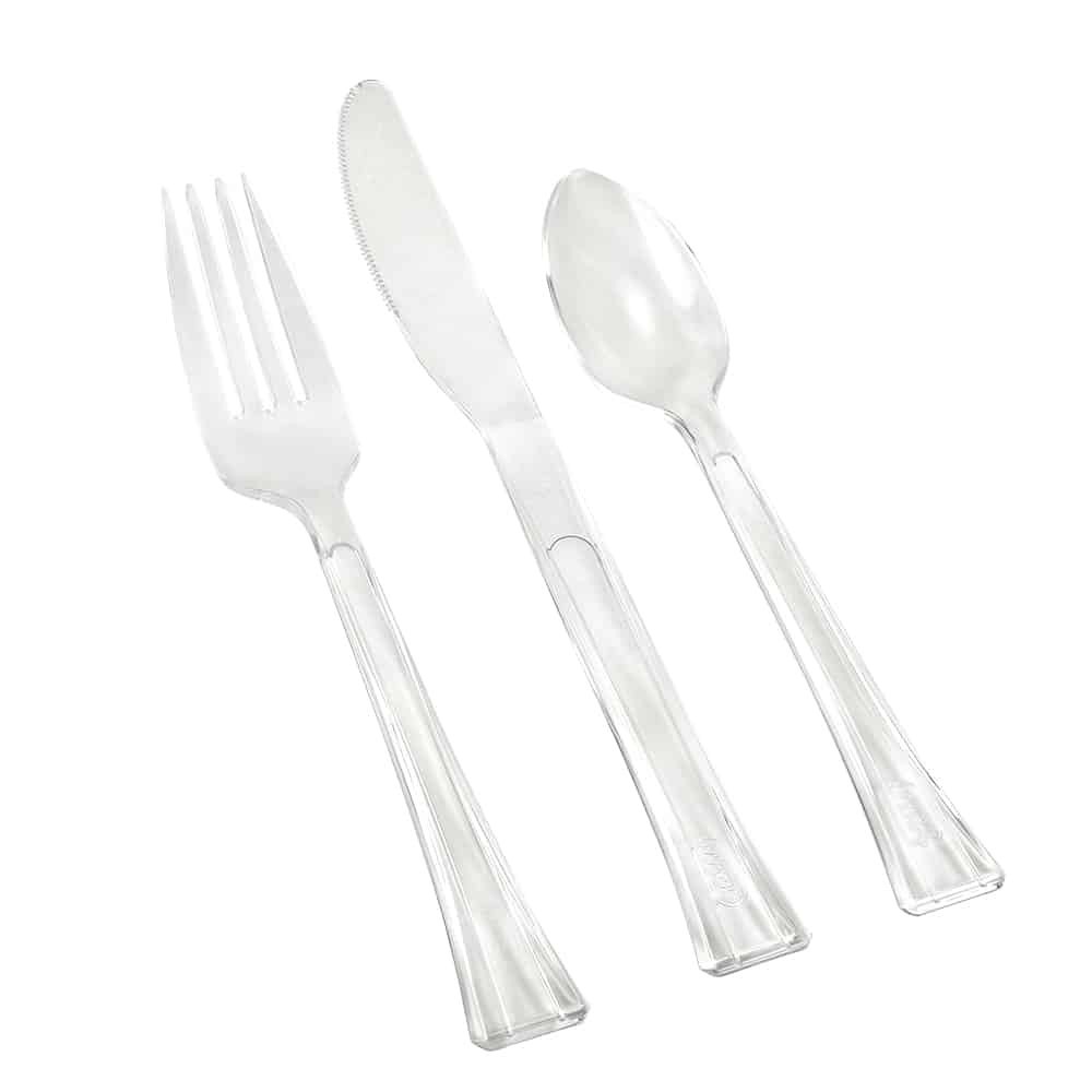 Premium Disposable Clear Cutlery Set – Fork, Spoon & Knife in Combo Bag 144pcs