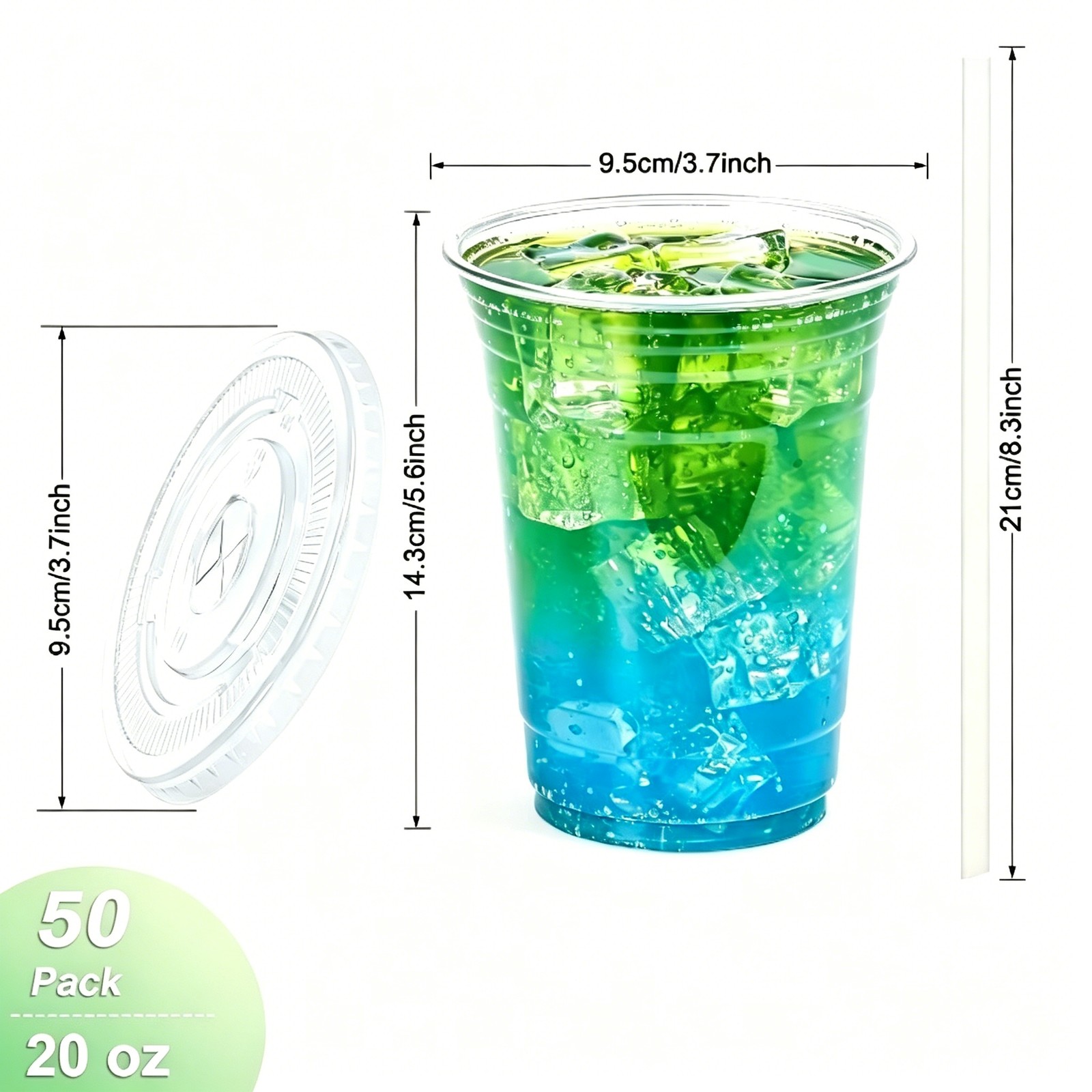 Clear Disposable Plastic Coffee Cups 50 Pack 16-24oz with Lids and Straws