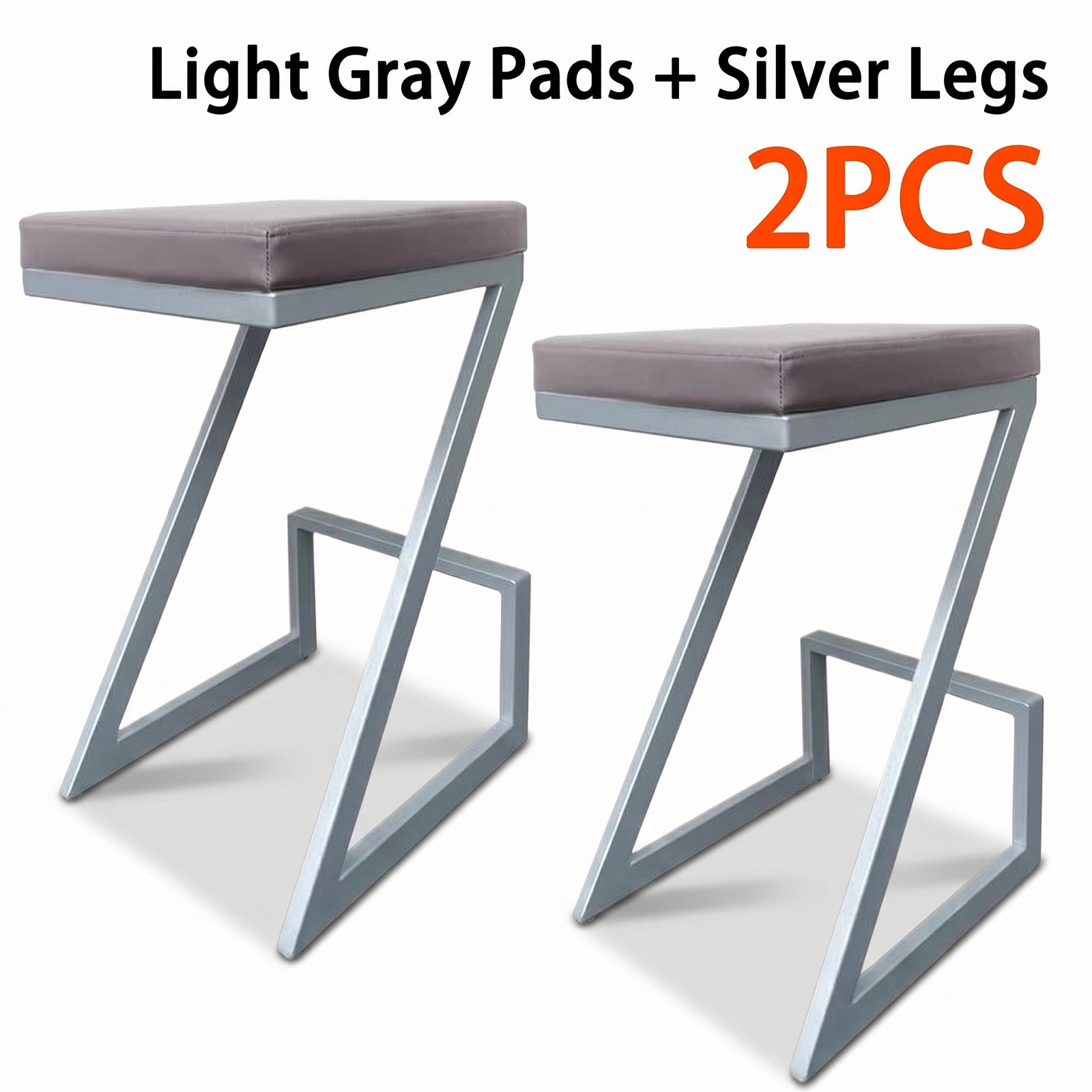 2PCS Bar Stools Backless Faux Leather and Brushed Stainless Steel Z-Shaped Chair