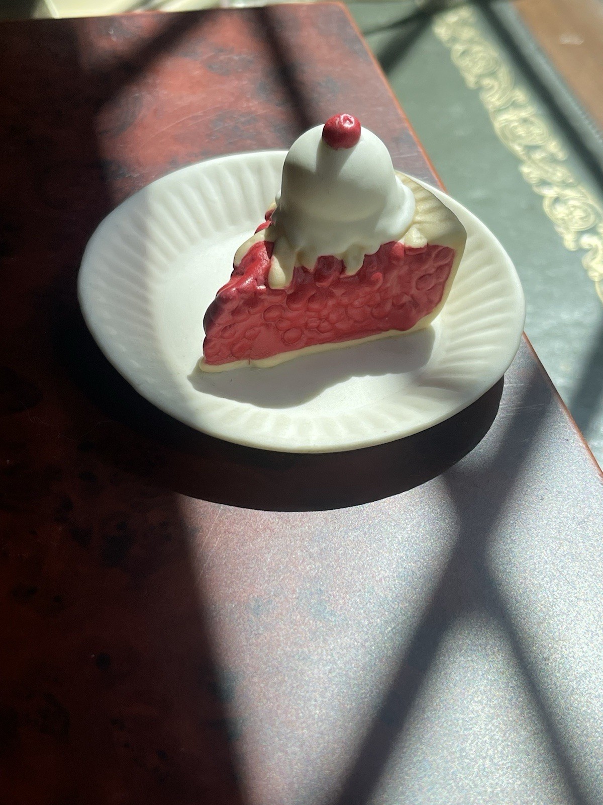 Vintage Ceramic Mini Plate Figurines W/ Cherry Pie & Chocolate Cake Display Food
