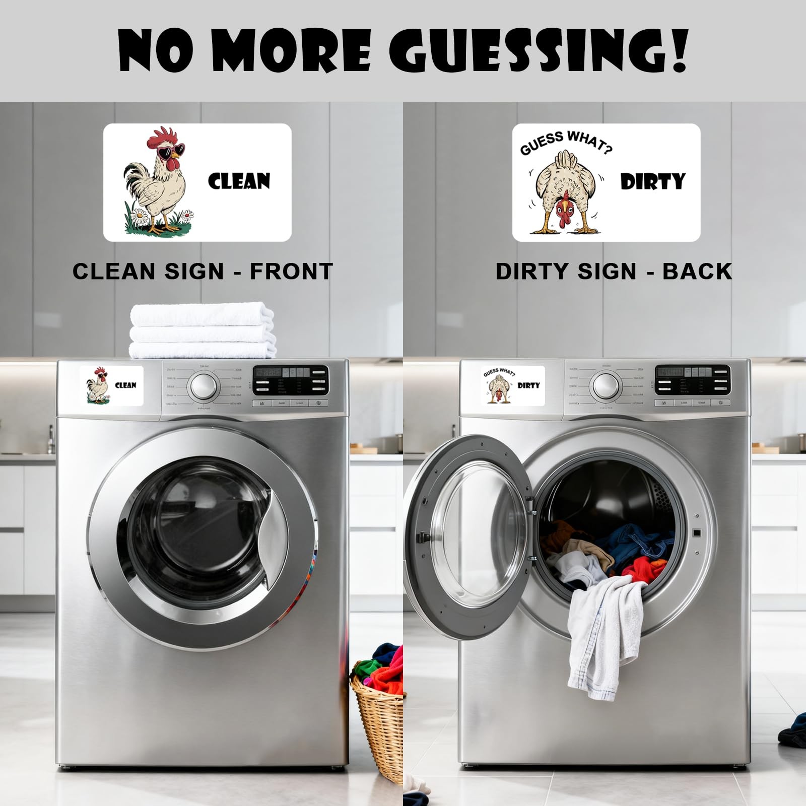 Farmhouse Rooster Cartoon Clean Dirty Dishwasher Magnet, Washing Machine Magnet