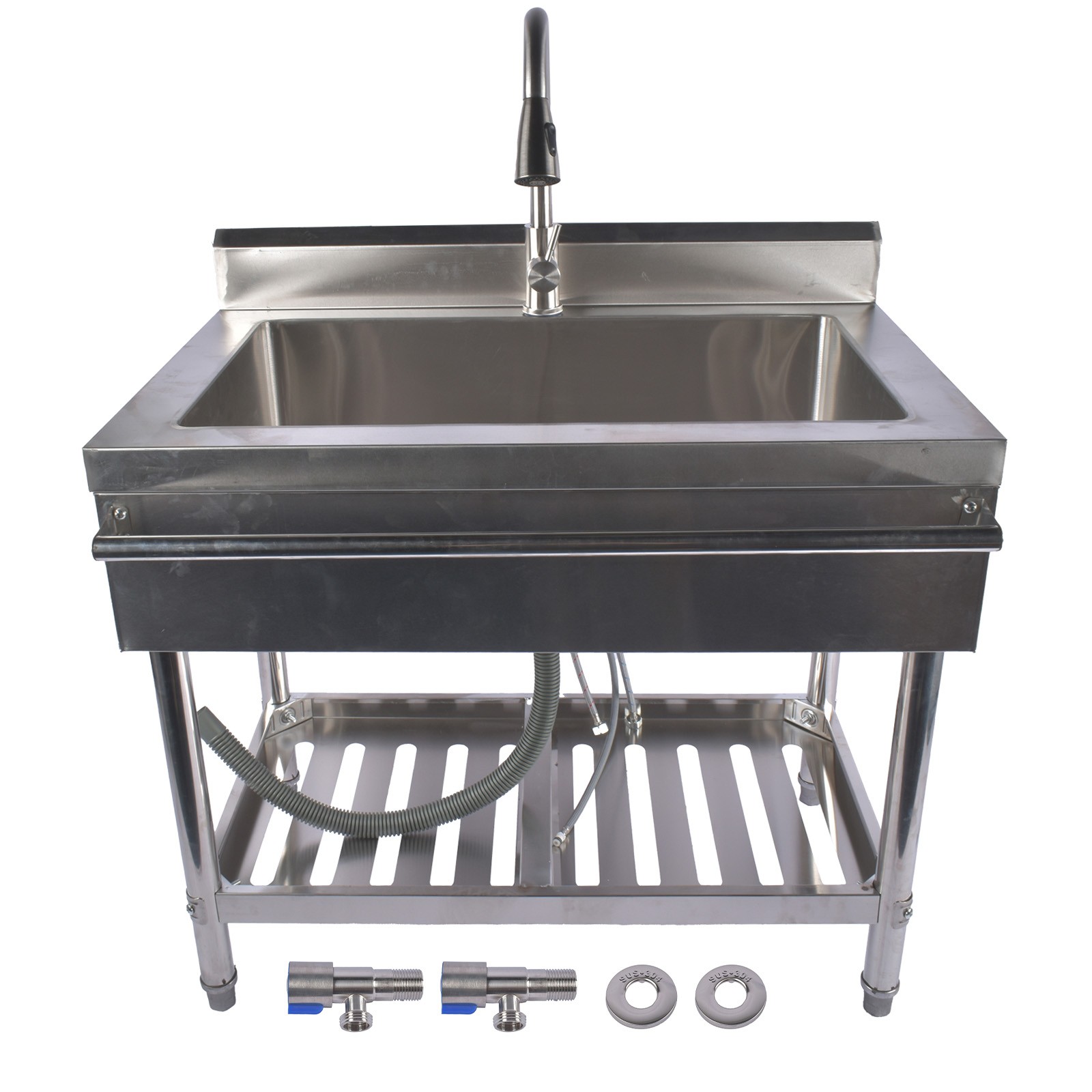 35.4»/39.3» Stainless Steel Sink Commercial Single Bowl with Pull-Out Faucet