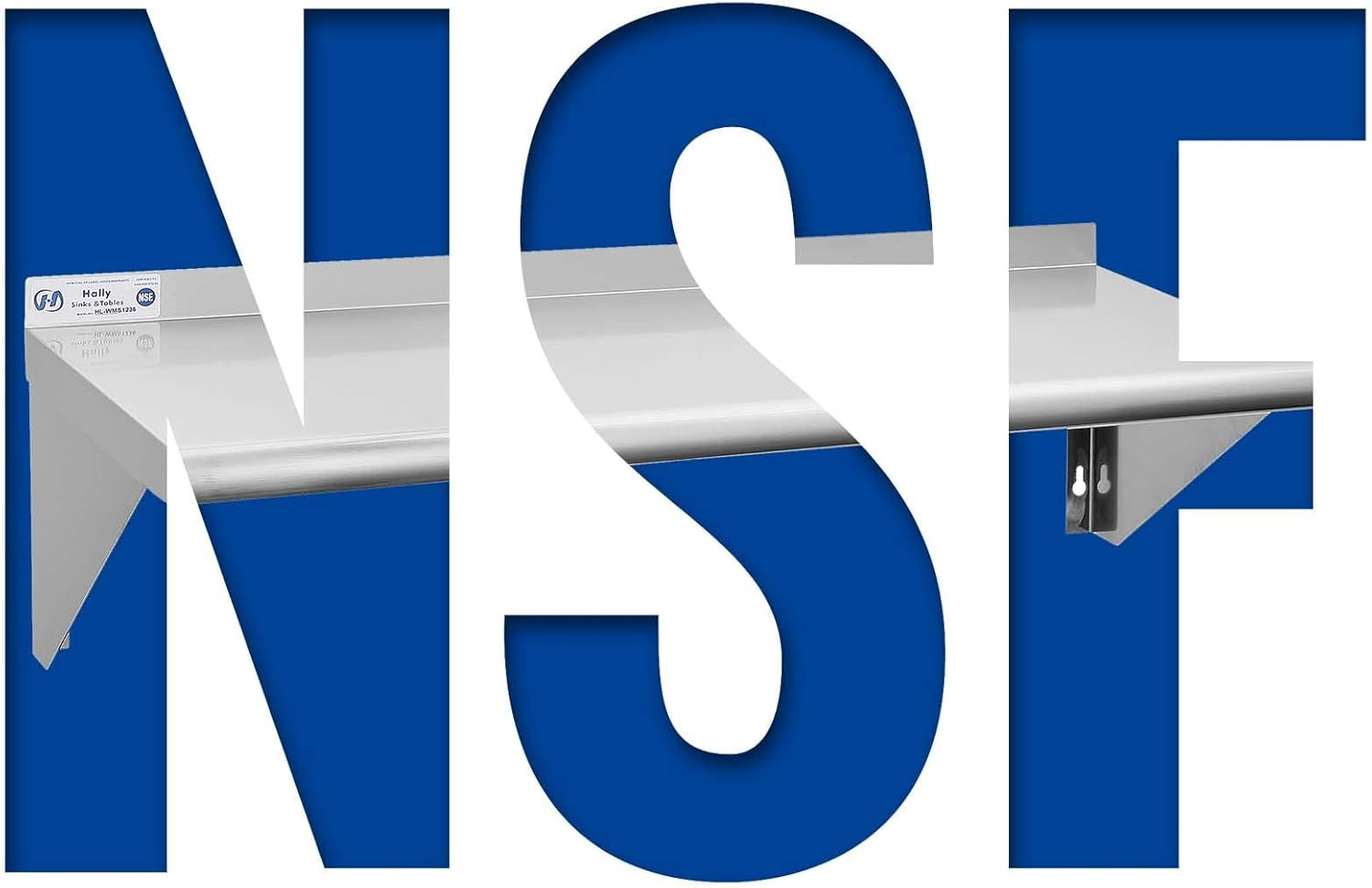 Hally Stainless Steel Shelf 12 X 36 Inches 250 Lb, NSF Commercial Wall Mount Flo