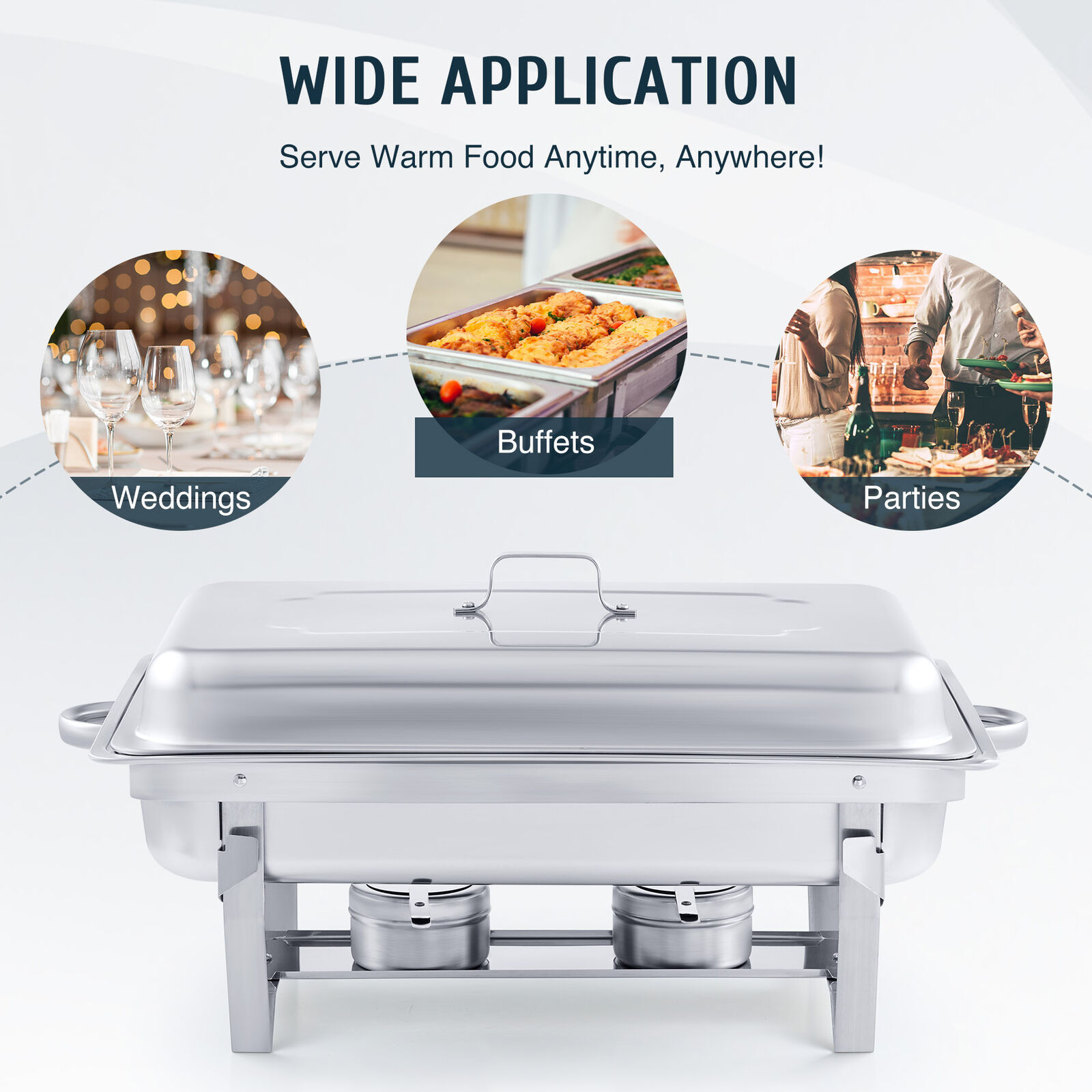 9.5 QT 6 PACK CATERING STAINLESS STEEL BUFFET CHAFER CHAFING DISH SETS FULL SIZE