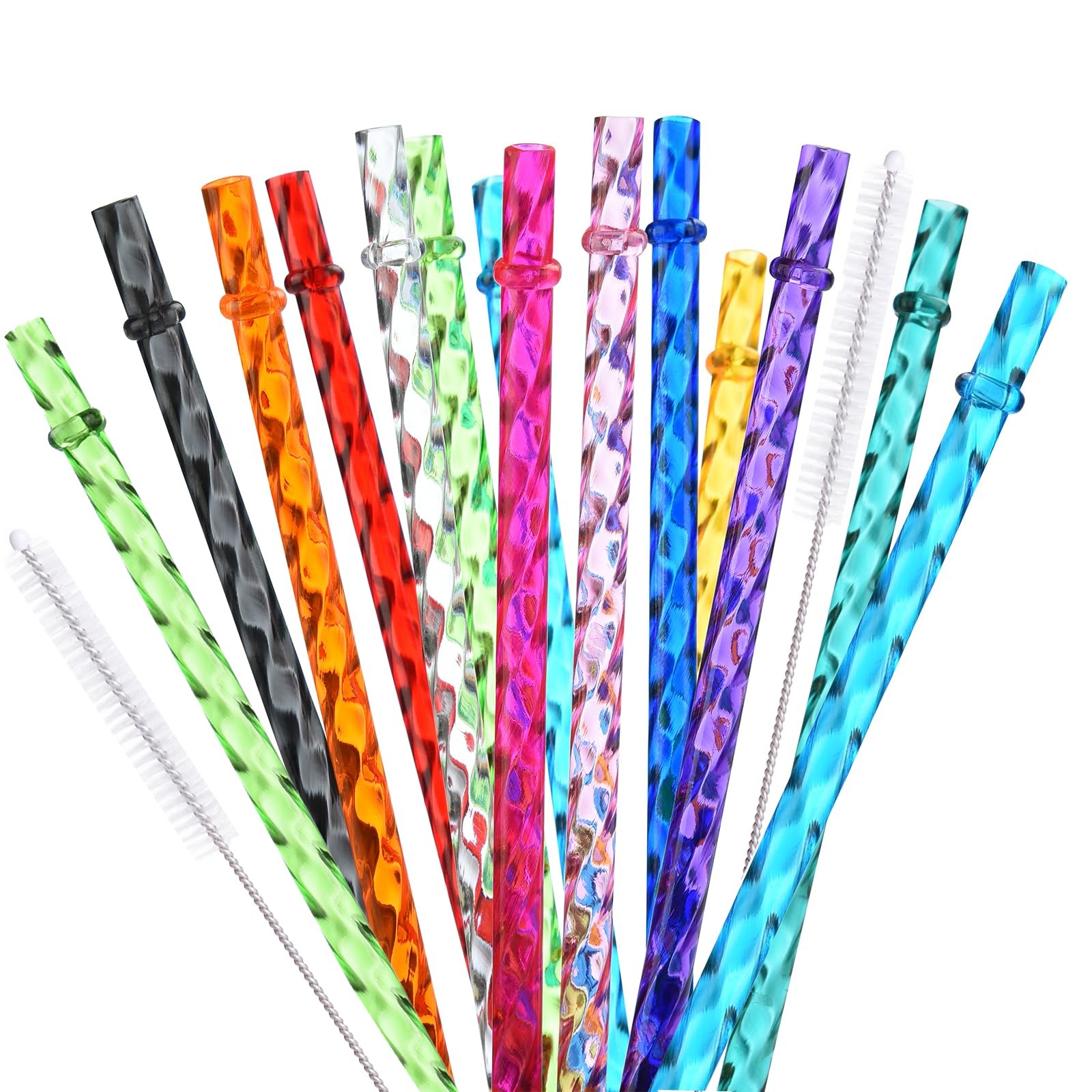 24 Pack Reusable Plastic Clear Swirl Straws, 11″ Long 11in, swirl-12 colors