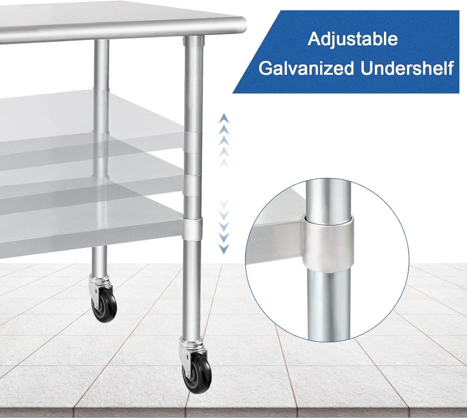 HARDURA Stainless Steel Table with Wheels 24 X 60 Inches Casters NSF Heavy Duty
