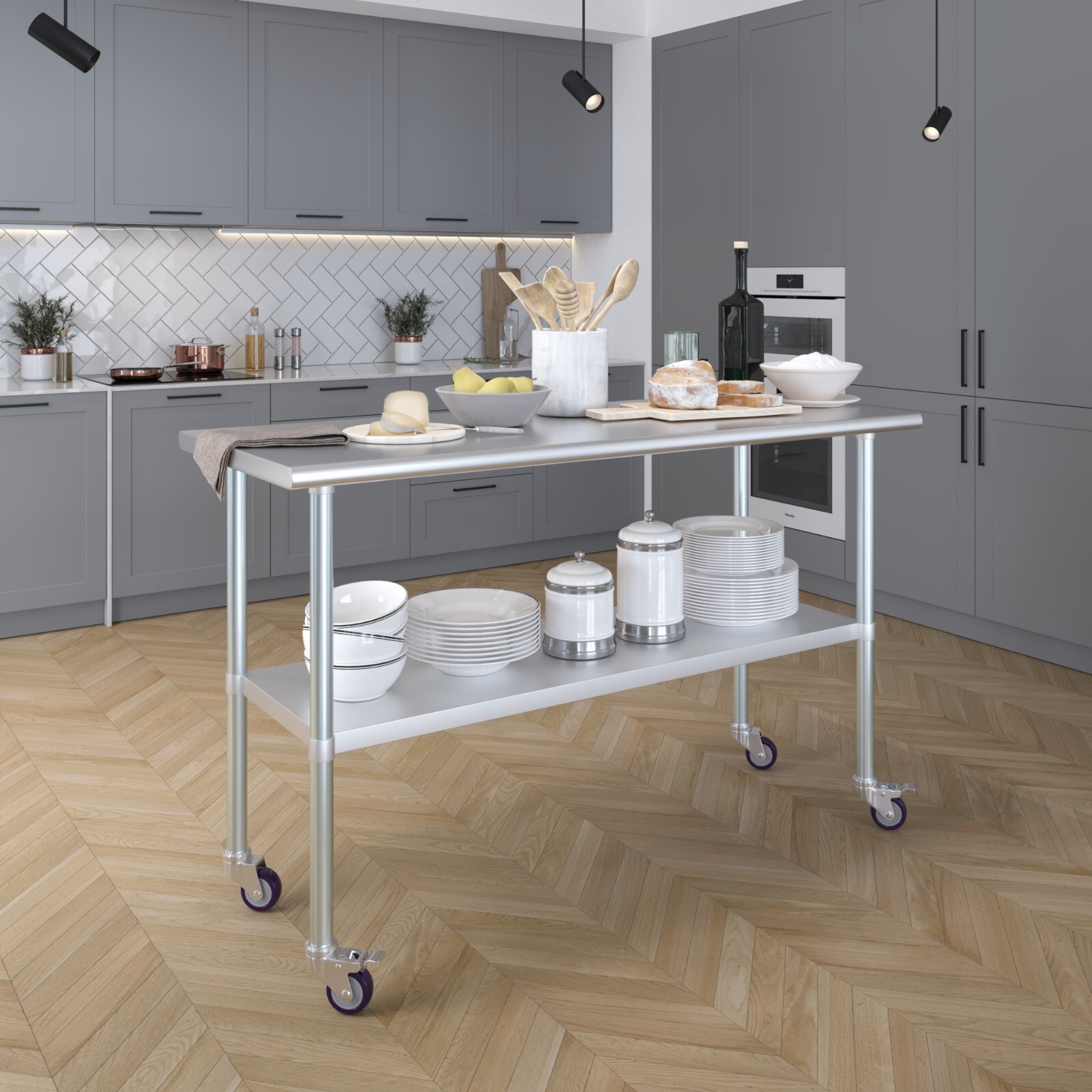 24″ X 60″ Stainless Steel Table With Wheels NSF Prep Metal Work Table Casters ()