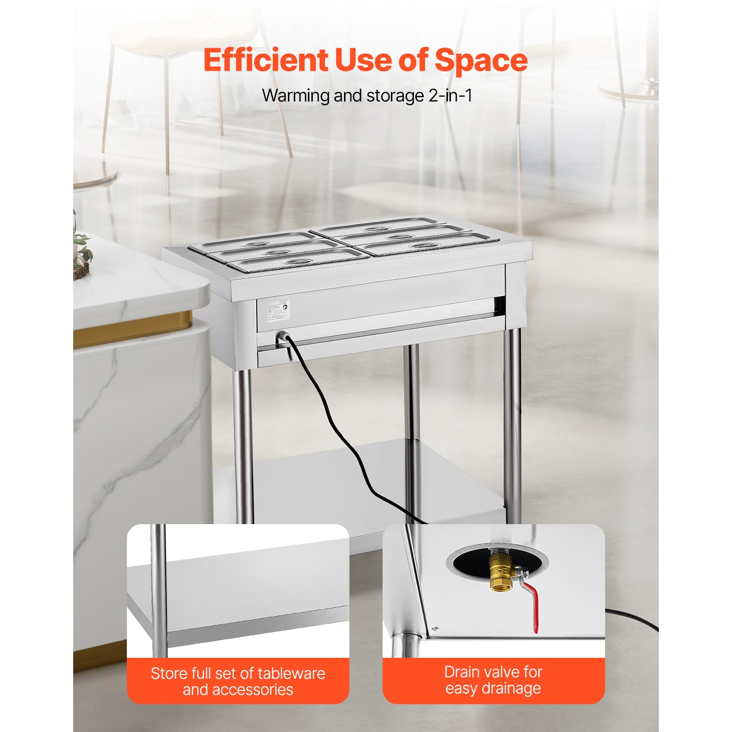 Uimoso Electric Steam Table with Undershelf and Six 1/3 Pans