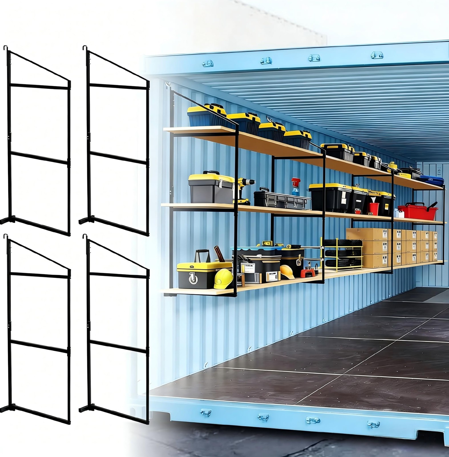 4 Pack Container Shelving Bracket with 60.5″ H X 22.3″ W, 3 Tiers Container S…