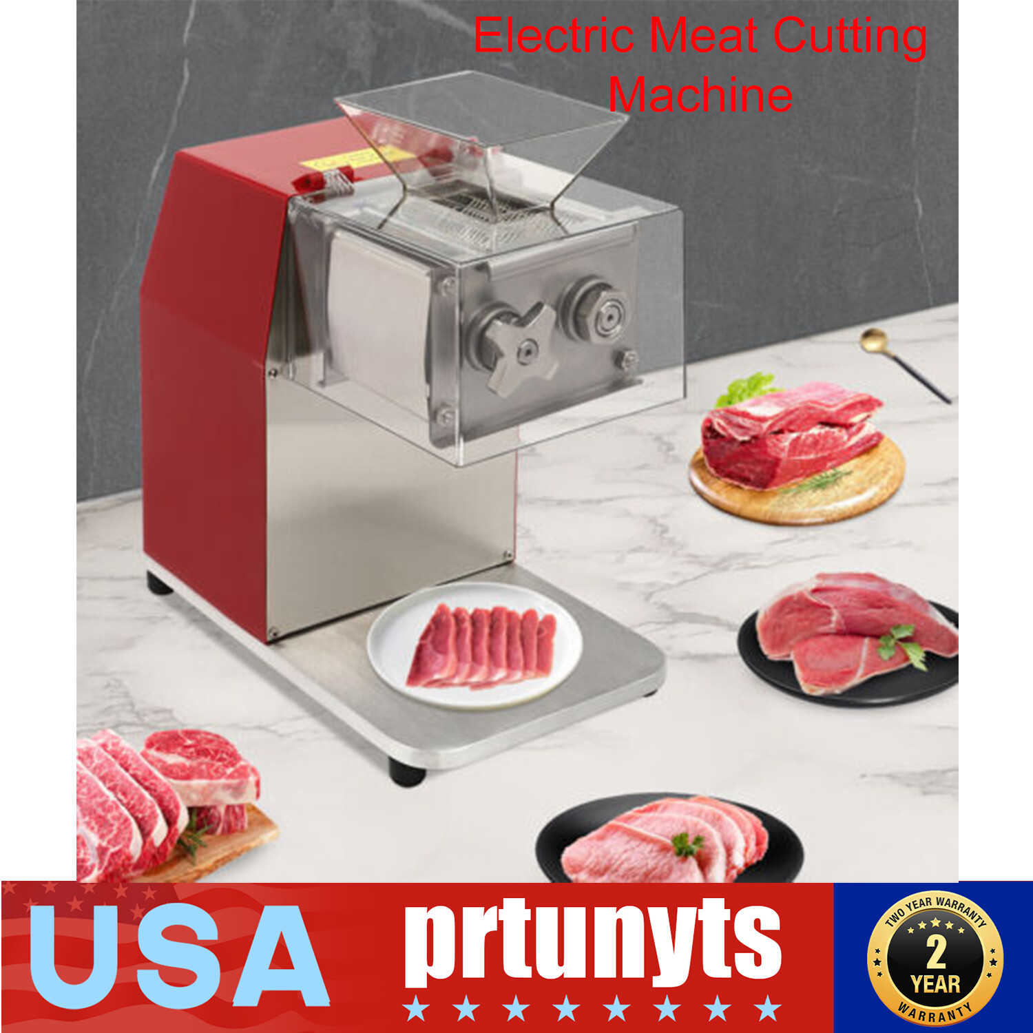 1100W Stainless Steel Meat Slicer Cutter Commercial Vertical Feed Red Silver