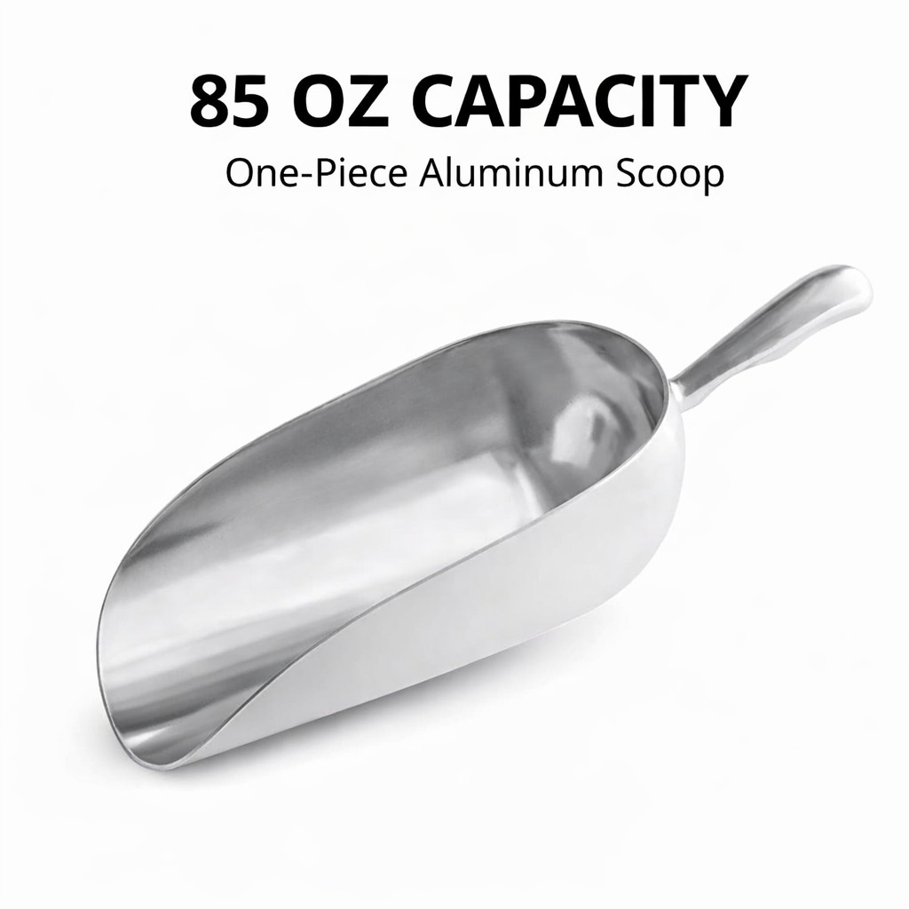 Choice 85 oz One-Piece Aluminum Utility Scoop Ice Scoop 16 1/2″ Handle
