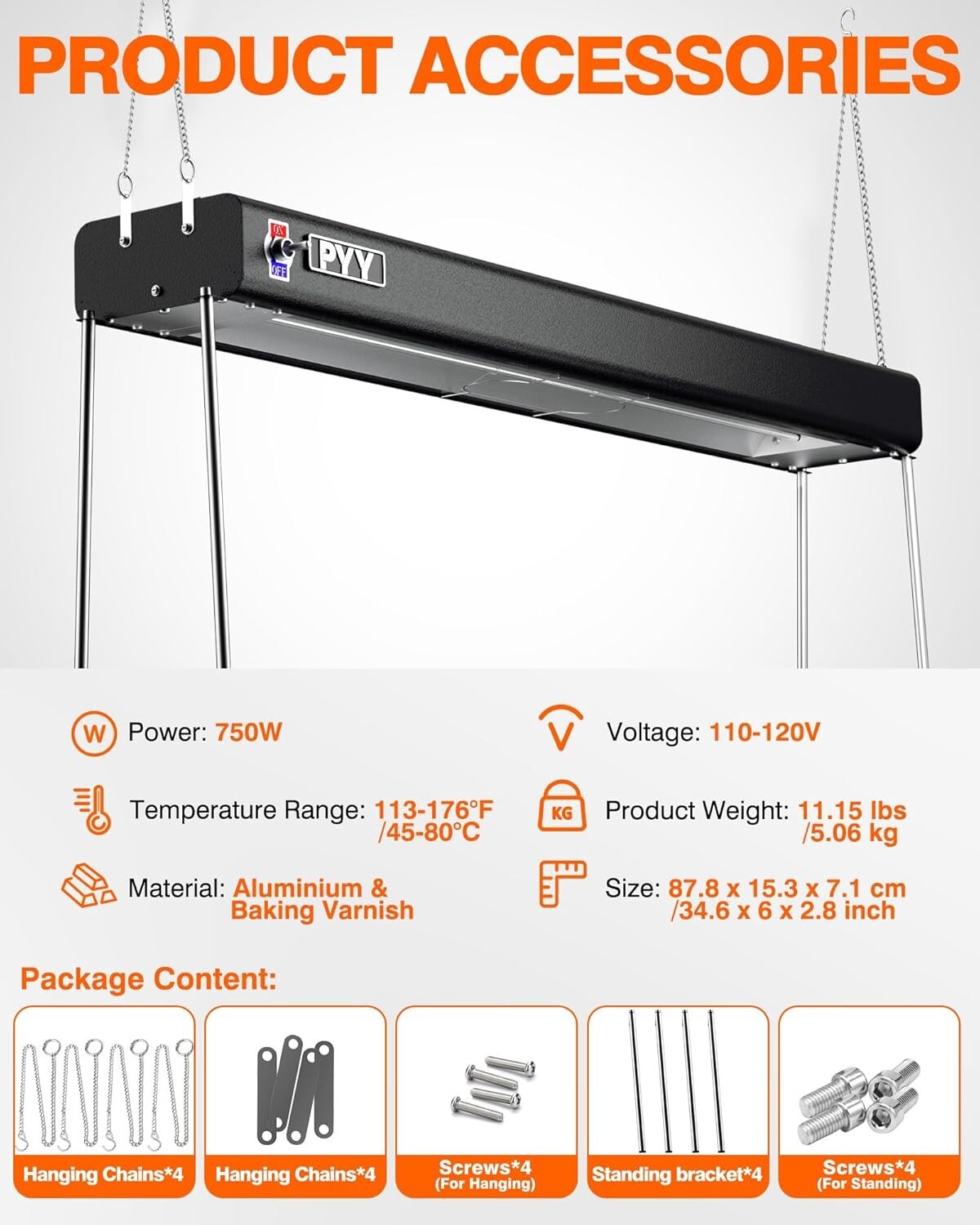 PYY 35 Inch Food Heat Lamp Aluminum Infrared Strip Heater Overhead Food Warme…