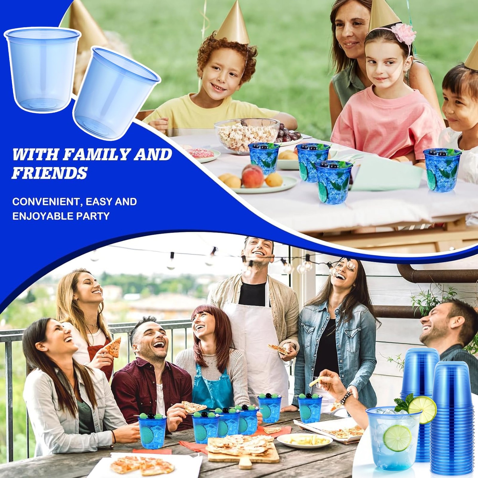 50 Pcs Blue Plastic Cups, 12oz Disposable Stemless Wine Glasses for Cocktail …