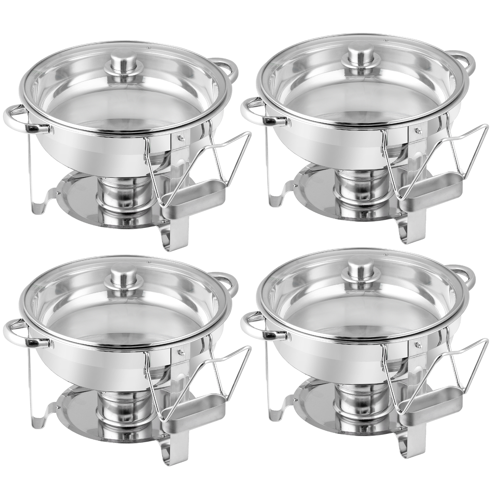 4 PCS 5Qt Stainless Steel Round Chafing Dishes Buffet Warmer Set with Glass Lid