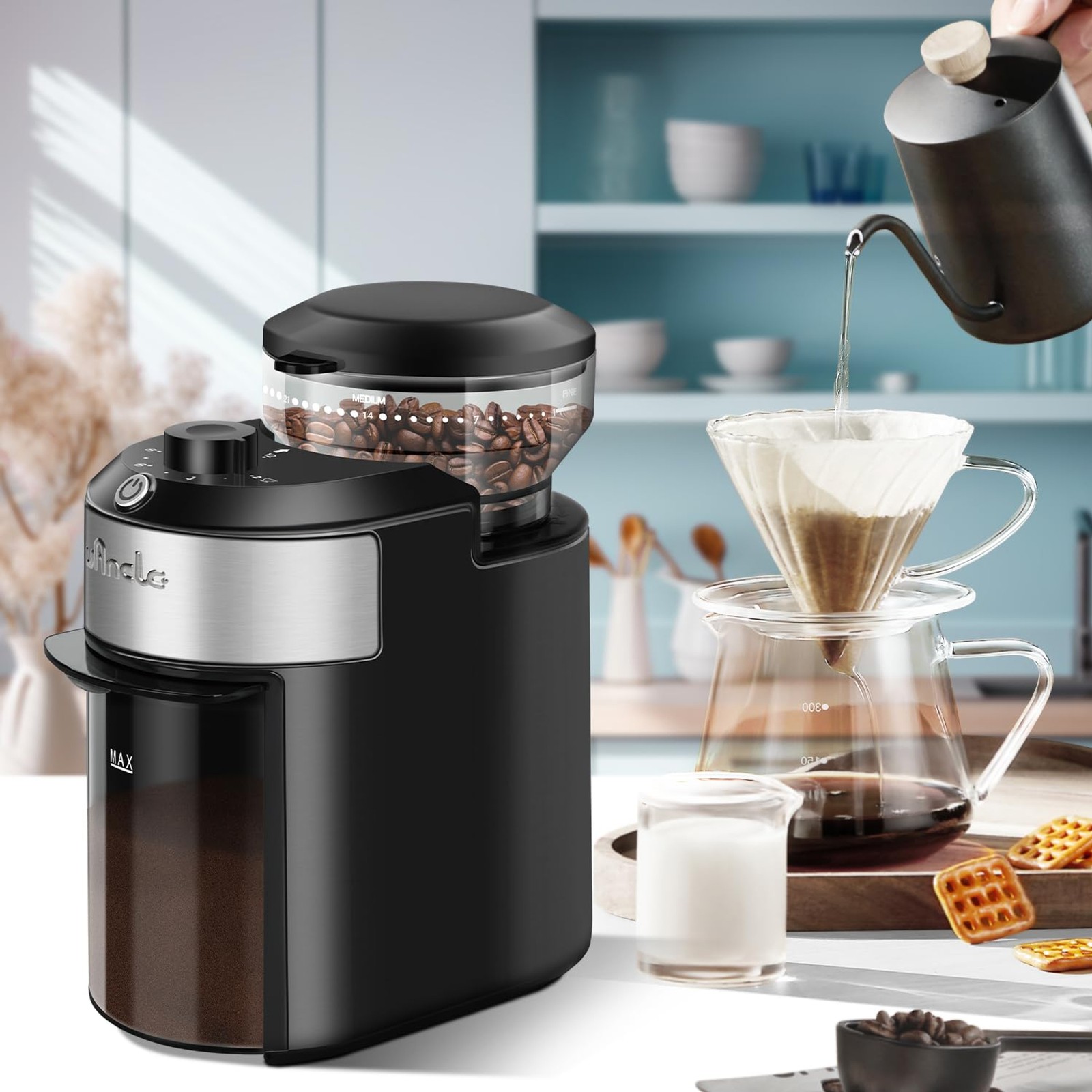 Wancle Burr Coffee Grinder Flat Burr Coffee Grinder with 28-Setting, Precise Gri