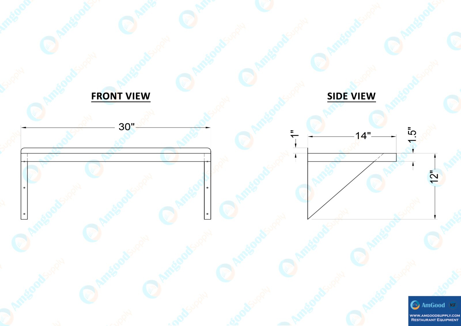 14″ Width x 30″ Length | Stainless Steel Wall Shelf | Square Edge