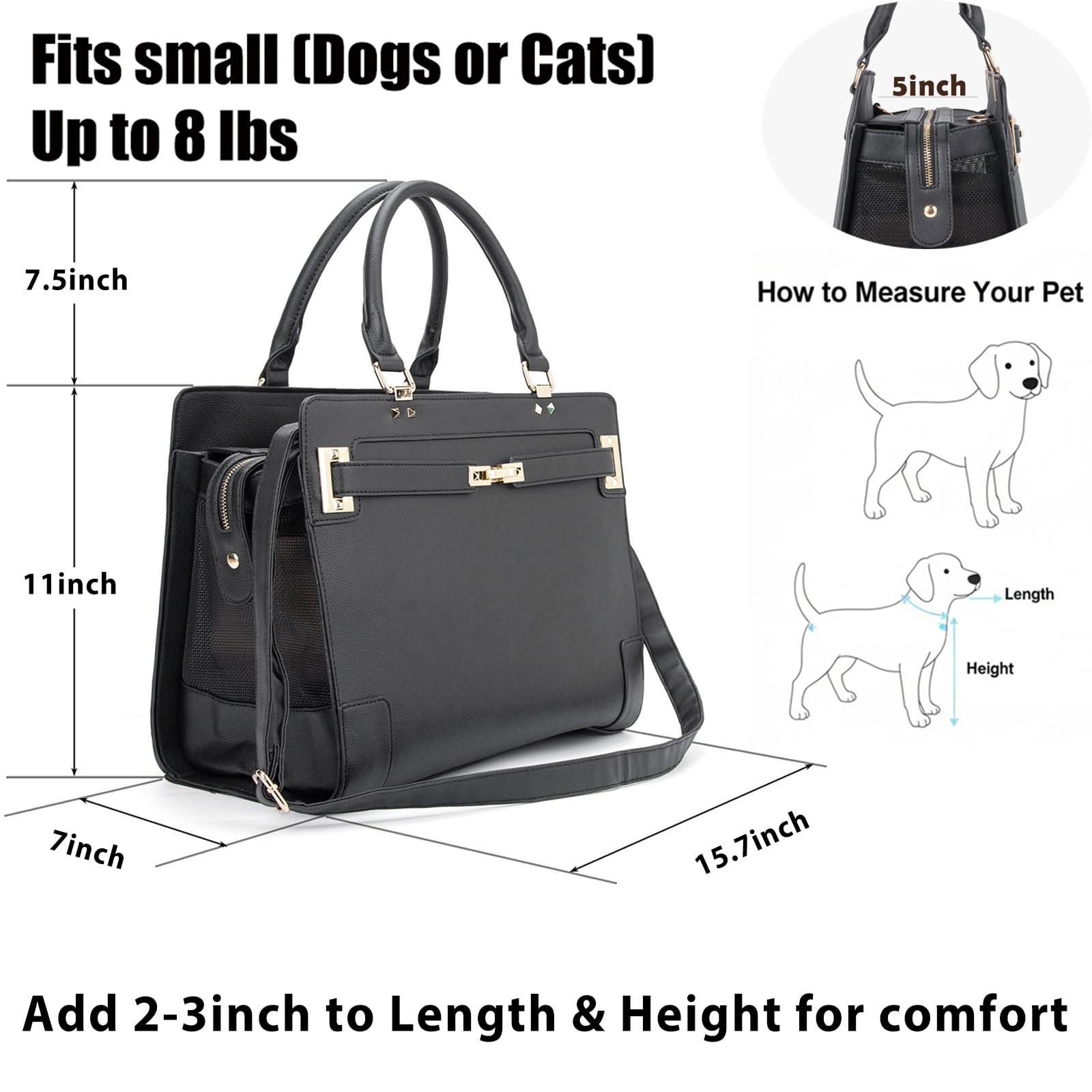 Fashion Pet Carrier Dog Cat Carrier Purse Soft-Sided Leather Handbag Pet Tote…