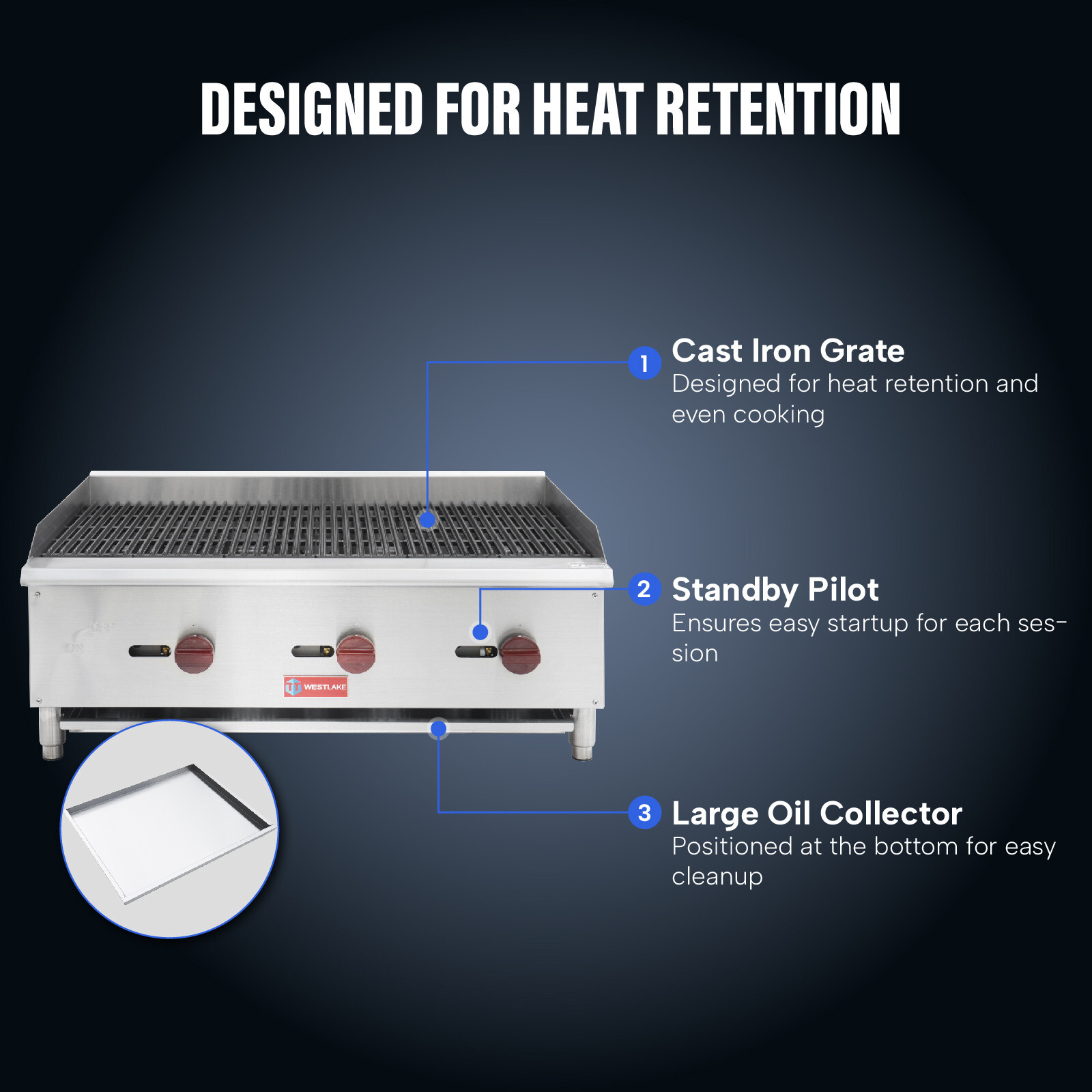 Commercial Charbroiler, WESTLAKE 36″ Gas Countertop Radiant Charbroiler 3 Burner
