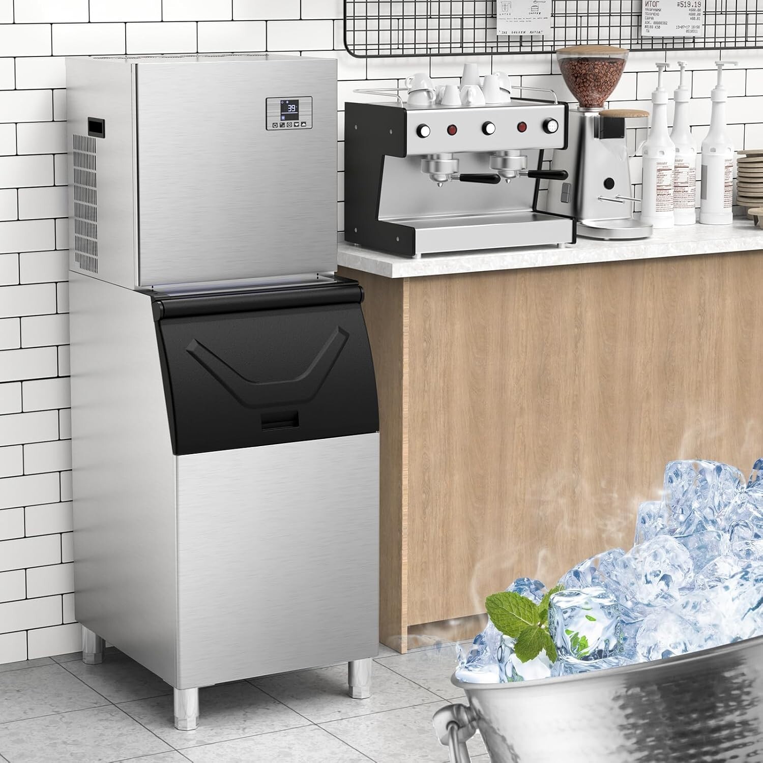 Commercial Ice Maker Machine 500lbs/24H Production, 360lbs Storage,210 Ice Cubes