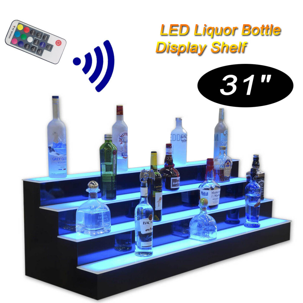 LED Lighted Liquor Bottle Display Shelf Back Bar Bottle Display Stand 31″ 39″ US