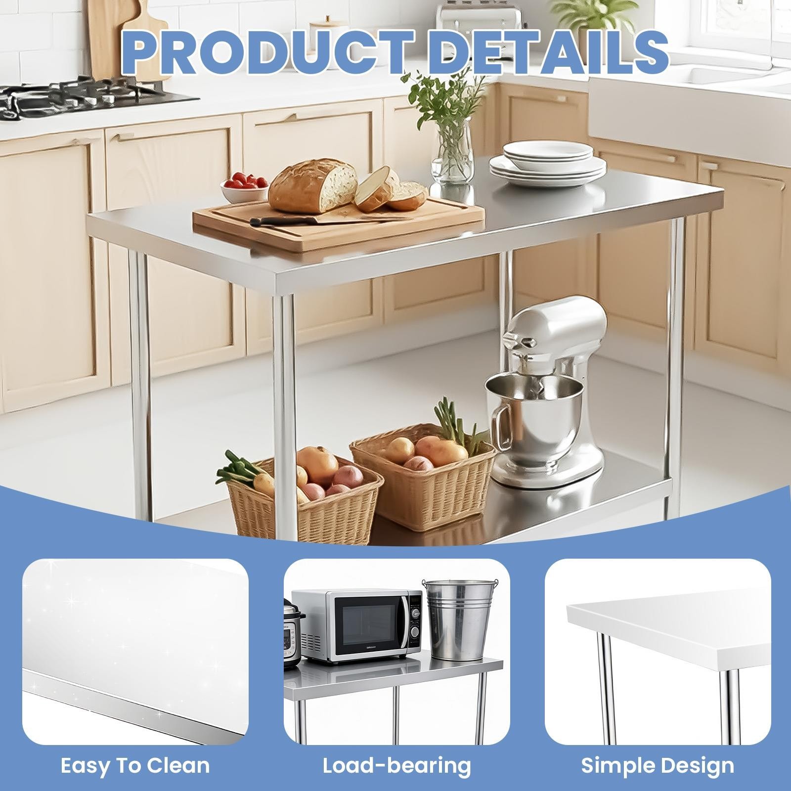 Stainless Steel Work Table 30x18x34 inch Kitchen Prep Table for Garage