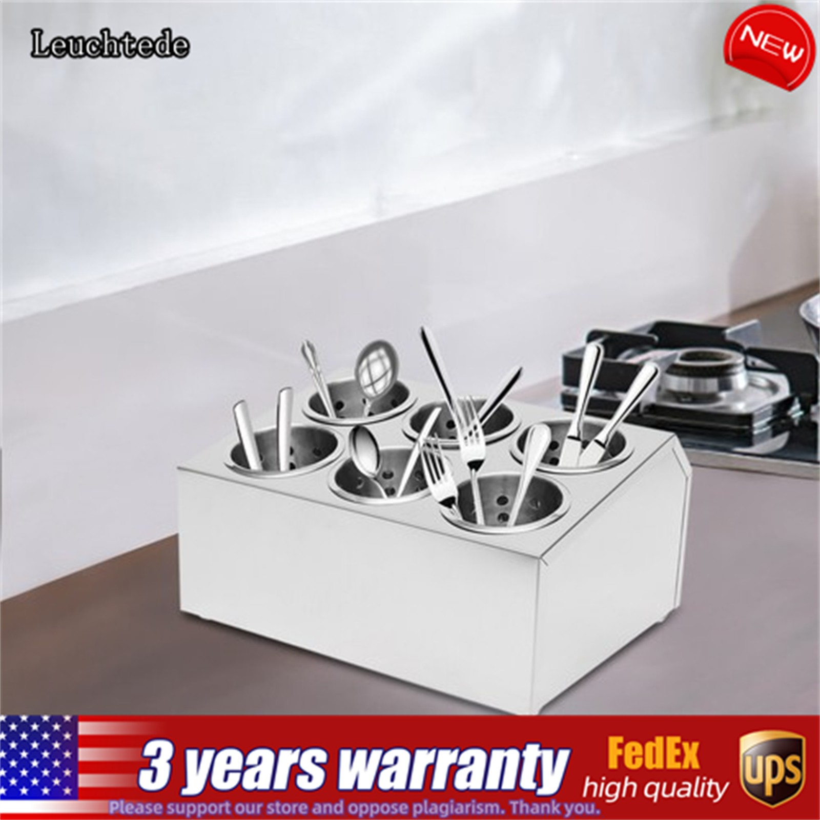 6-Hole Stainless Flatware Storage Case Spoon Cylinder Holder Knife Container