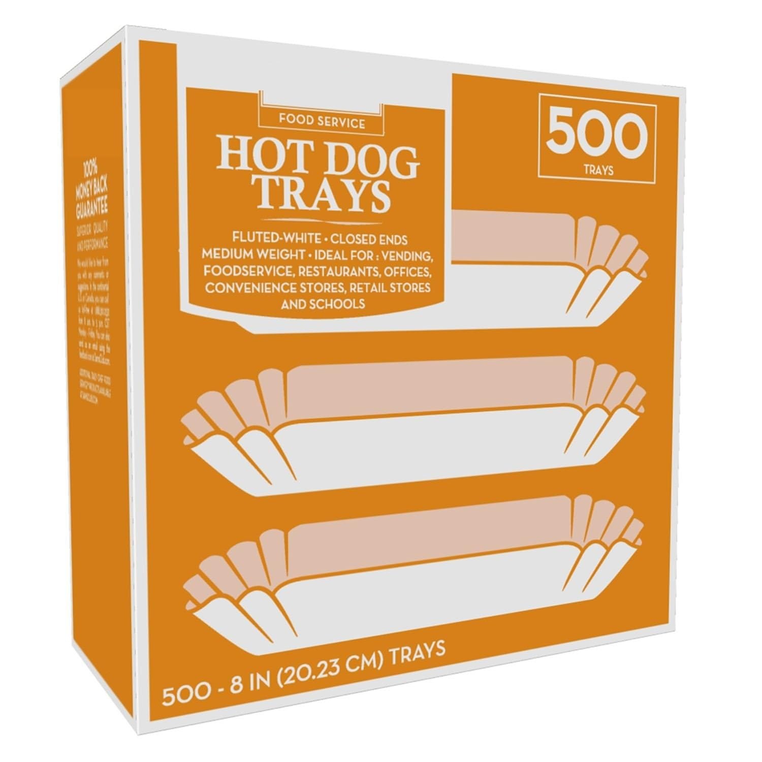 500 Paper Hot Dog Trays | White Hot Dog Wrappers | 8 Inch Hotdog Tray Holders Pl