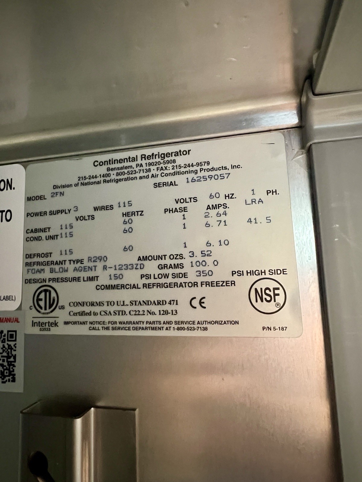 Continental 2FN 2 Door Reach In Freezer Solid Door Stainless Steel NEW OLD STOCK