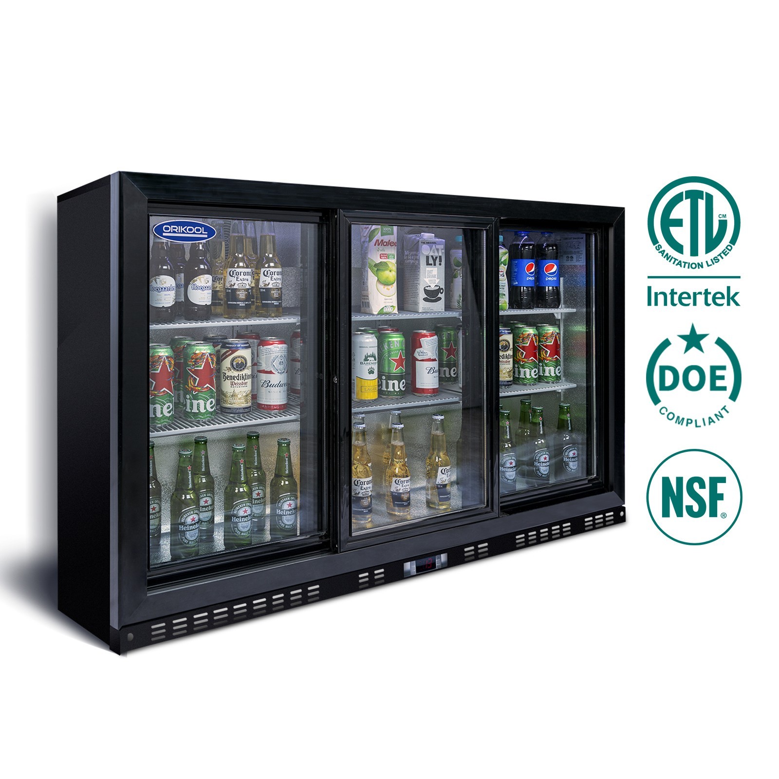 Back Bar Cooler 480 Cans,3 Sliding Doors,Stylish for Bar or Home