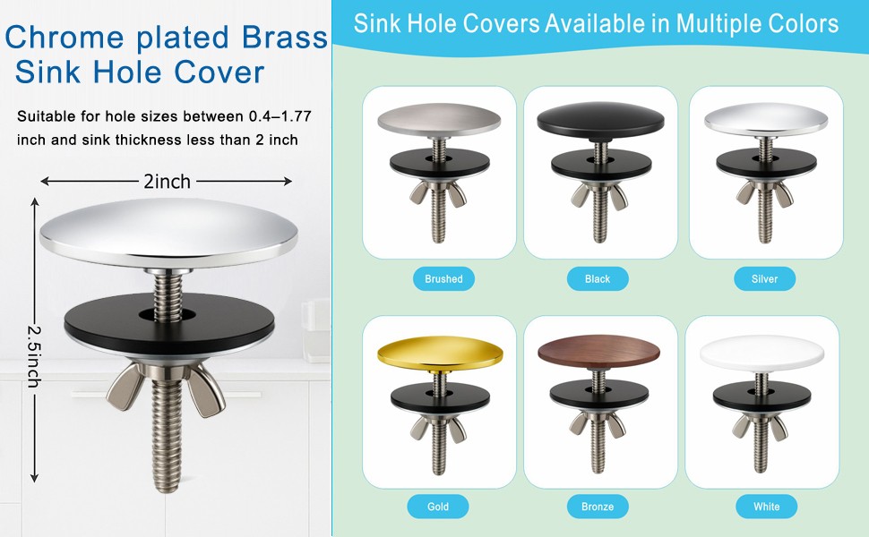 2-Inch Faucet Hole Cover, Sink Hole Cover, Solid Brass Chrome-Plated Kitchen