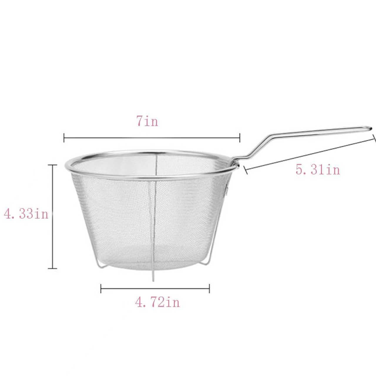7Inch Round Stainless Steel Deep Fryer Basket，Features a Foldable Handle for …