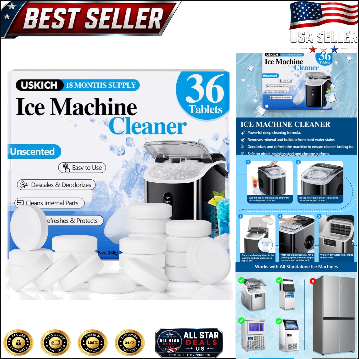Powerful Ice Maker Cleaner Tablets – 36 Count for Fresh, Crystal Clear Ice