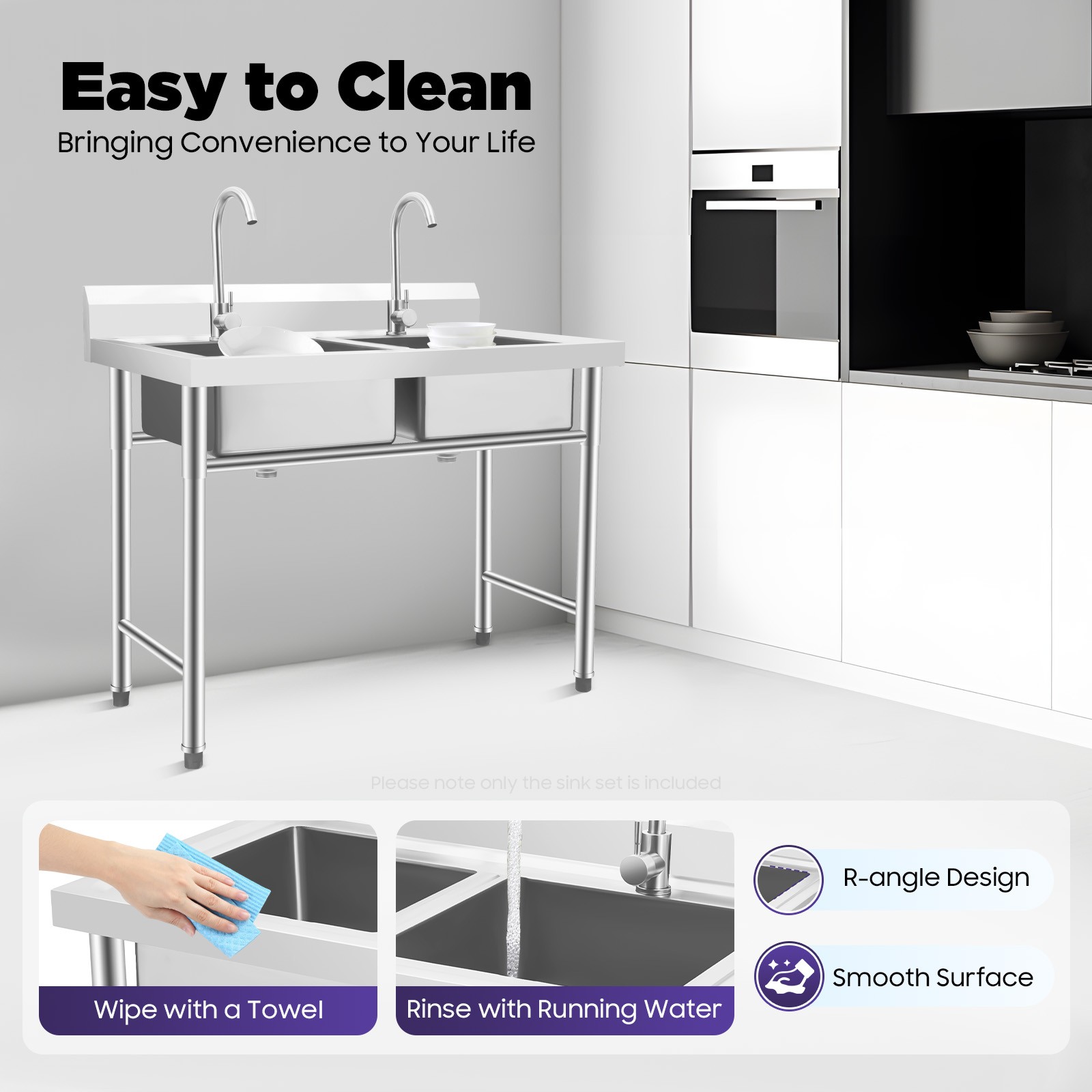 2 Compartment Free Standing Utility Sink for Garage Restaurant, Kitchen, Laundry