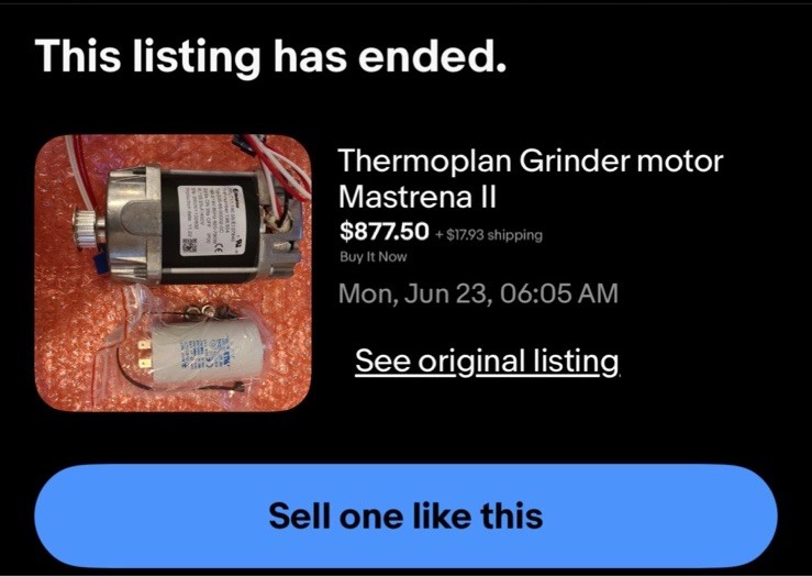 Thermoplan Grinder Motor Mastrena 2 II LAST in STOCK