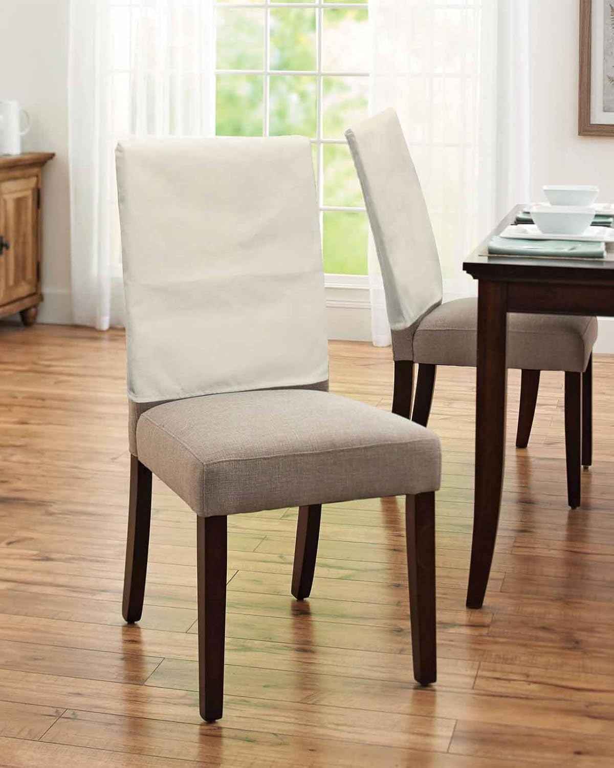Cream Beige Chair Back Covers for Dining Room, Farmhouse Solid Cream Color Linen