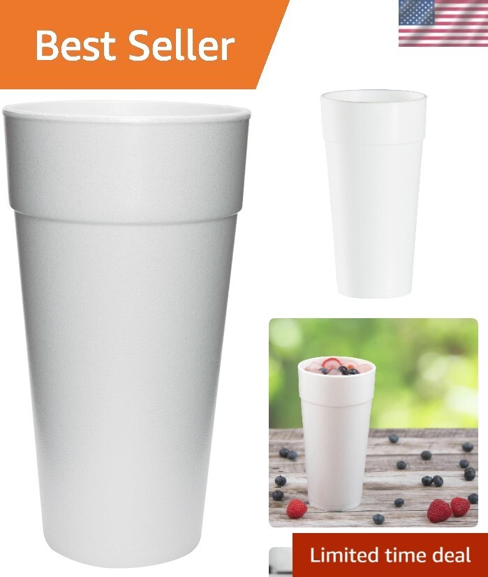 Durable 24oz Disposable Foam Cups Ideal for Hot & Cold Drinks 25 Per Bag